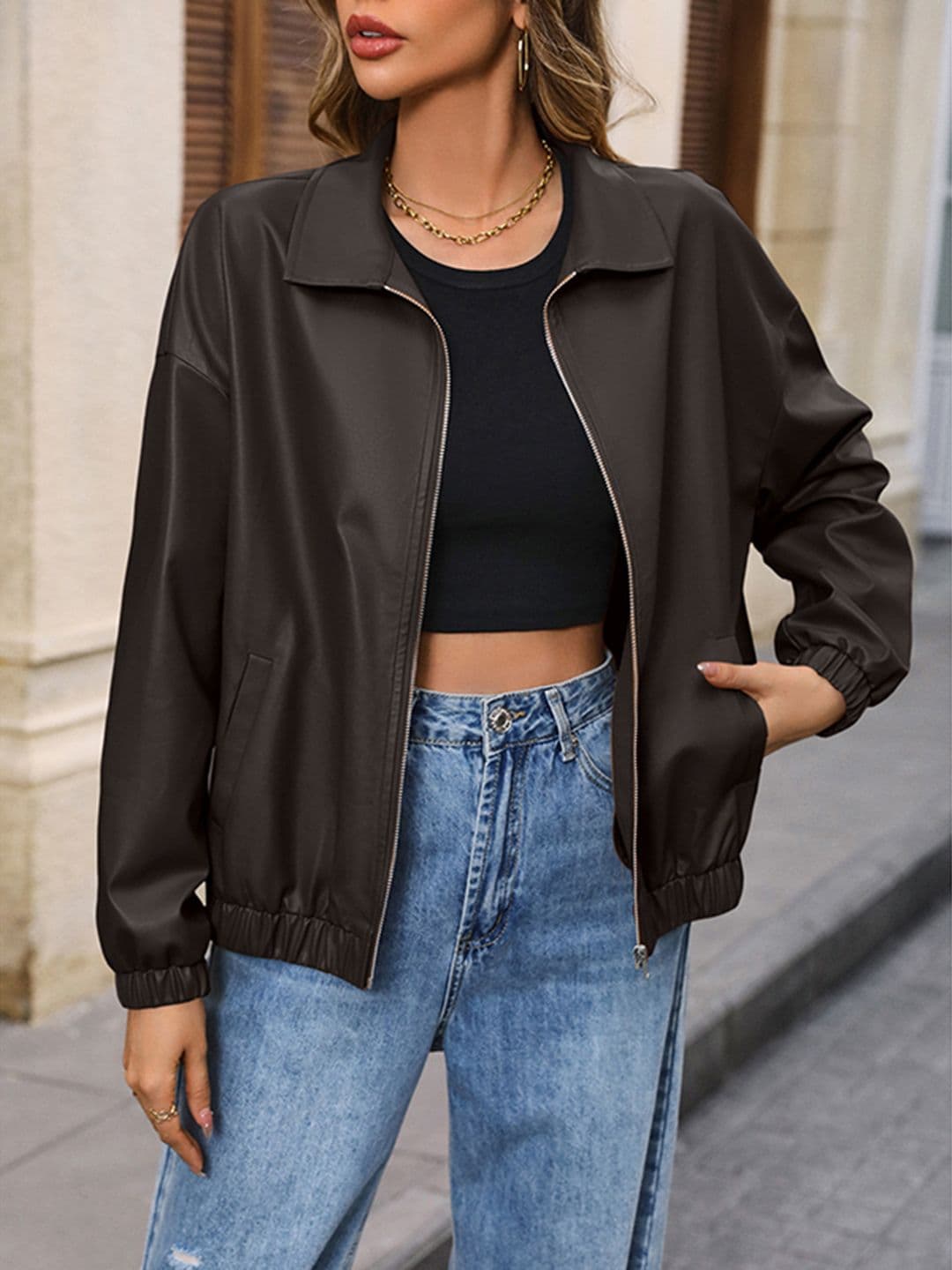 StyleCast Coffee Brown Windcheater Bomber Jacket - view 1