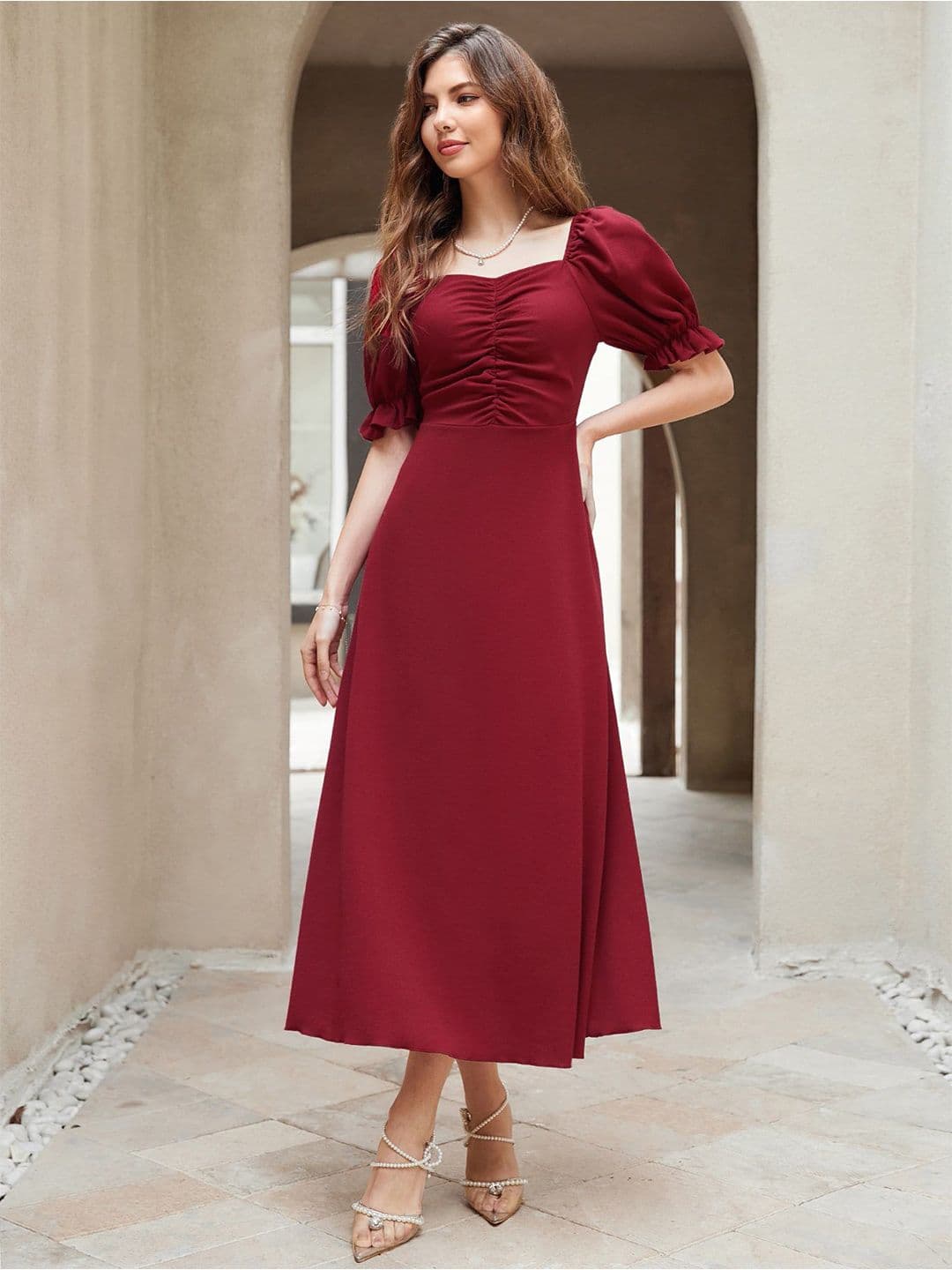 Sugathari Women Puff Sleeve A-Line Midi Dress - view 1