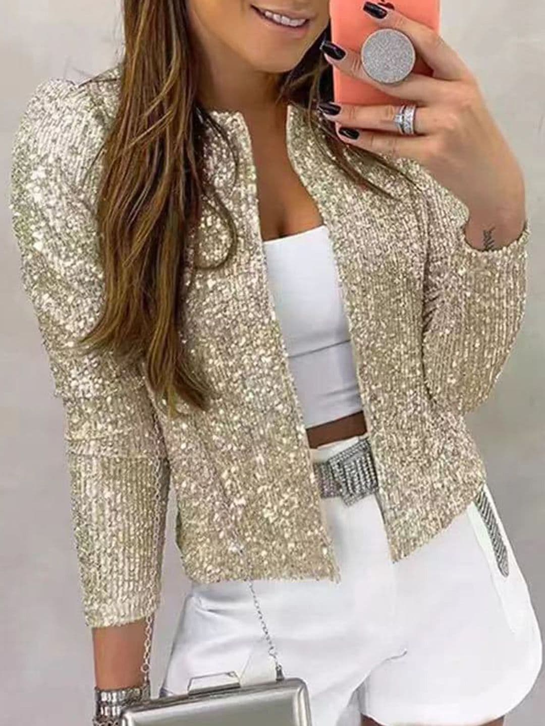 StyleCast Silver-Toned Sequinned Embellished Long Sleeves Tailored Jacket - view 1