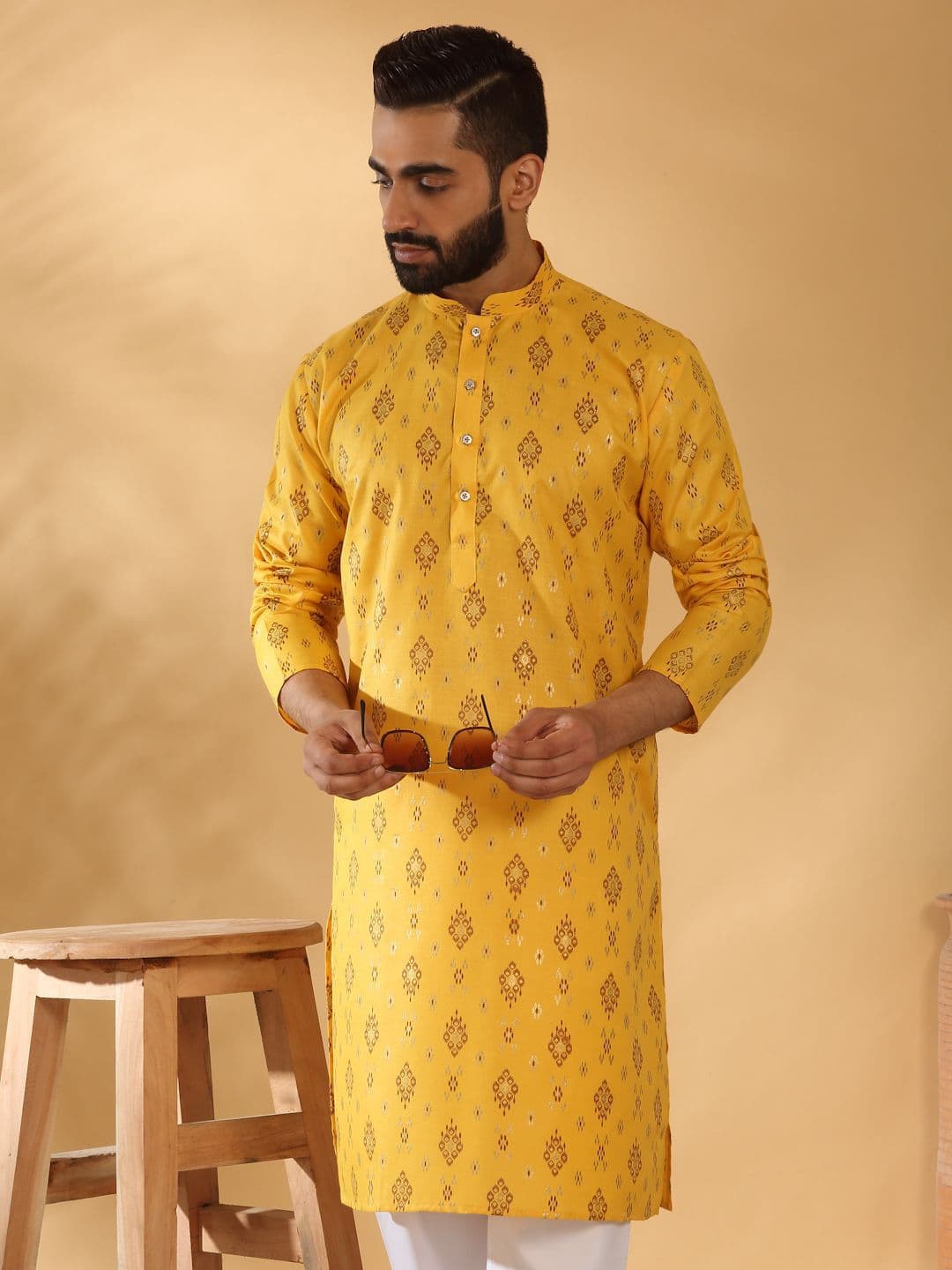 KRAFT INDIA Men Geometric Printed Thread Work Kurta - view 1