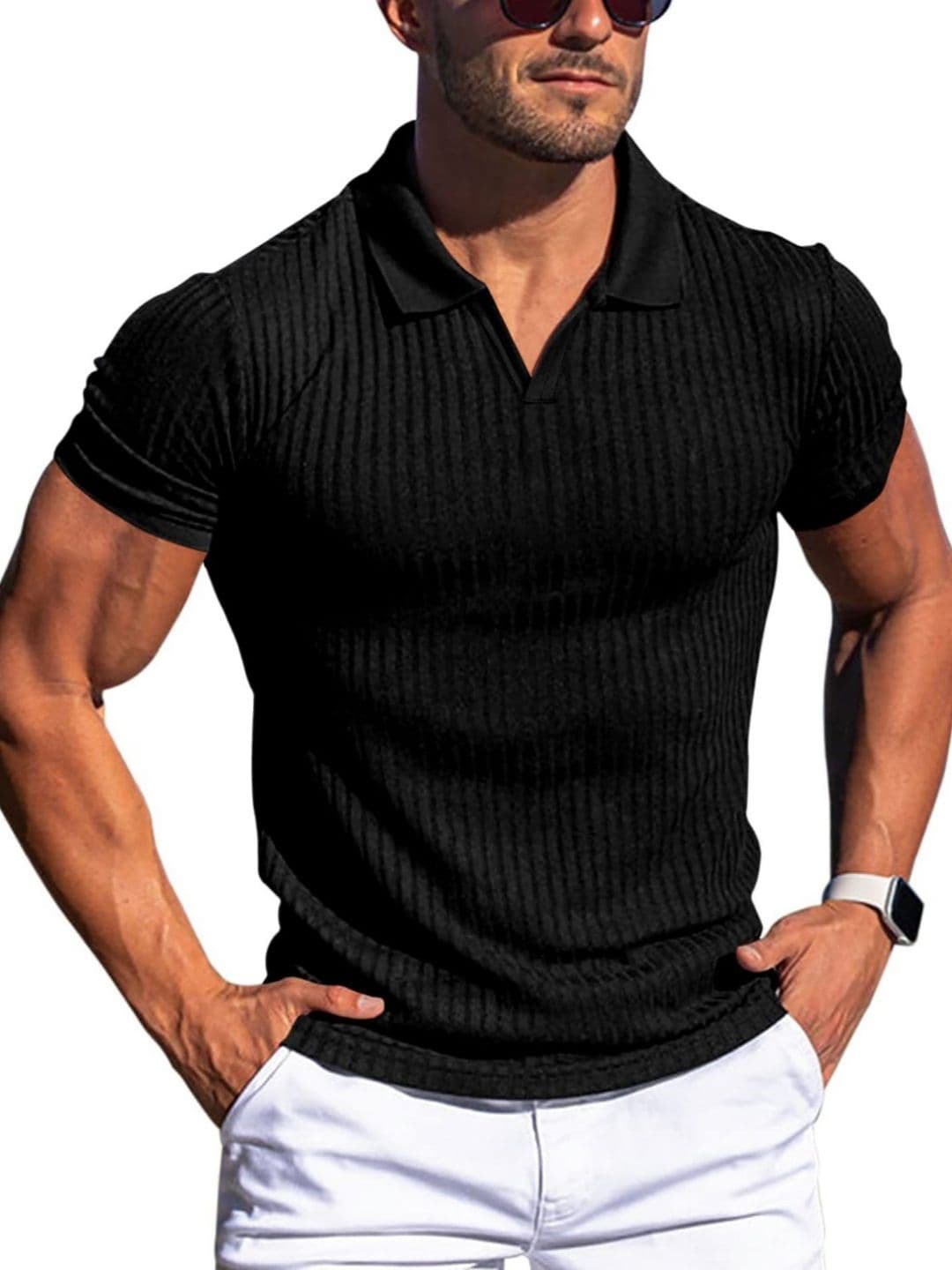StyleCast x Revolte Men Self Design Polo Collar Muscle Fit T-shirt - view 1