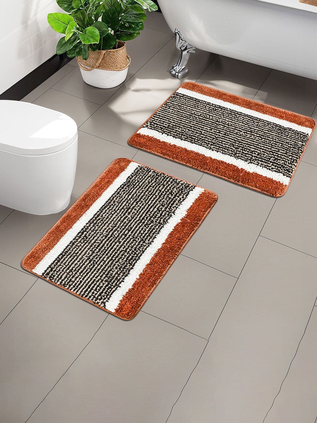 Kuber Industries 2-Pcs Brown & White Striped Anti-SlipDoormats - view 1