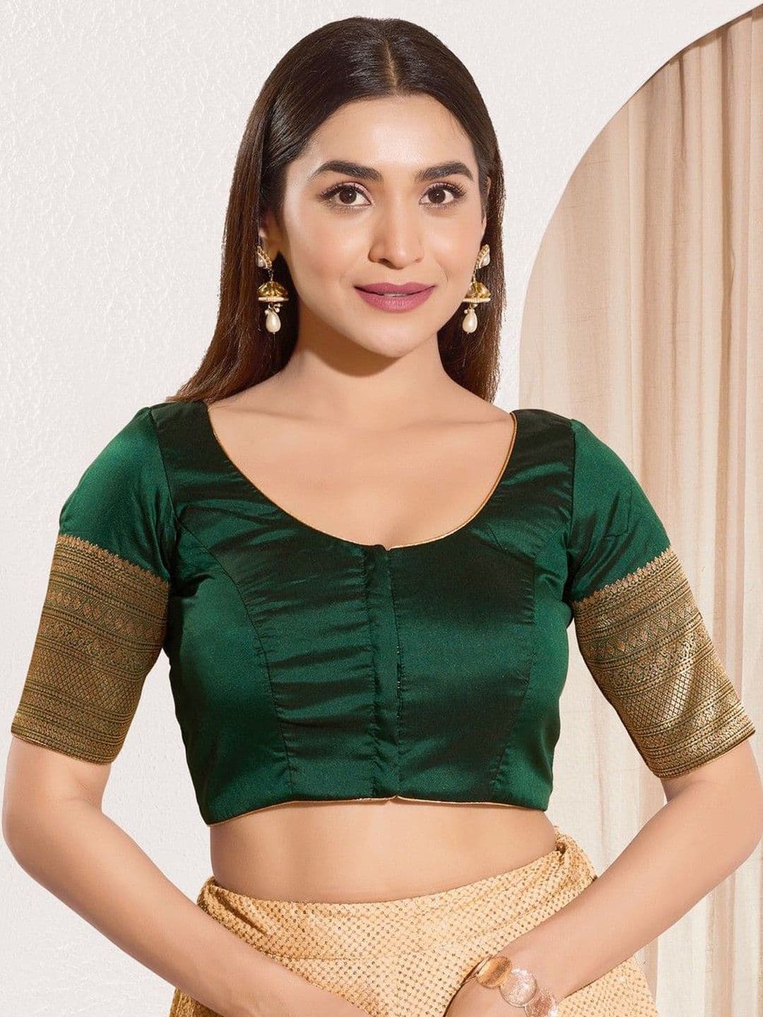 VAMAS - THE DESIGNER BLOUSES Woven Design Silk Round Neck Padded Readymade Saree Blouse - view 1