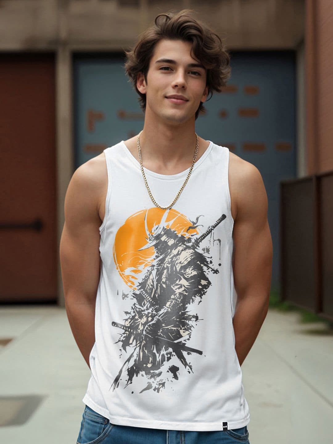 Bewakoof Men's White Warrior Graphic Printed Vest - view 1