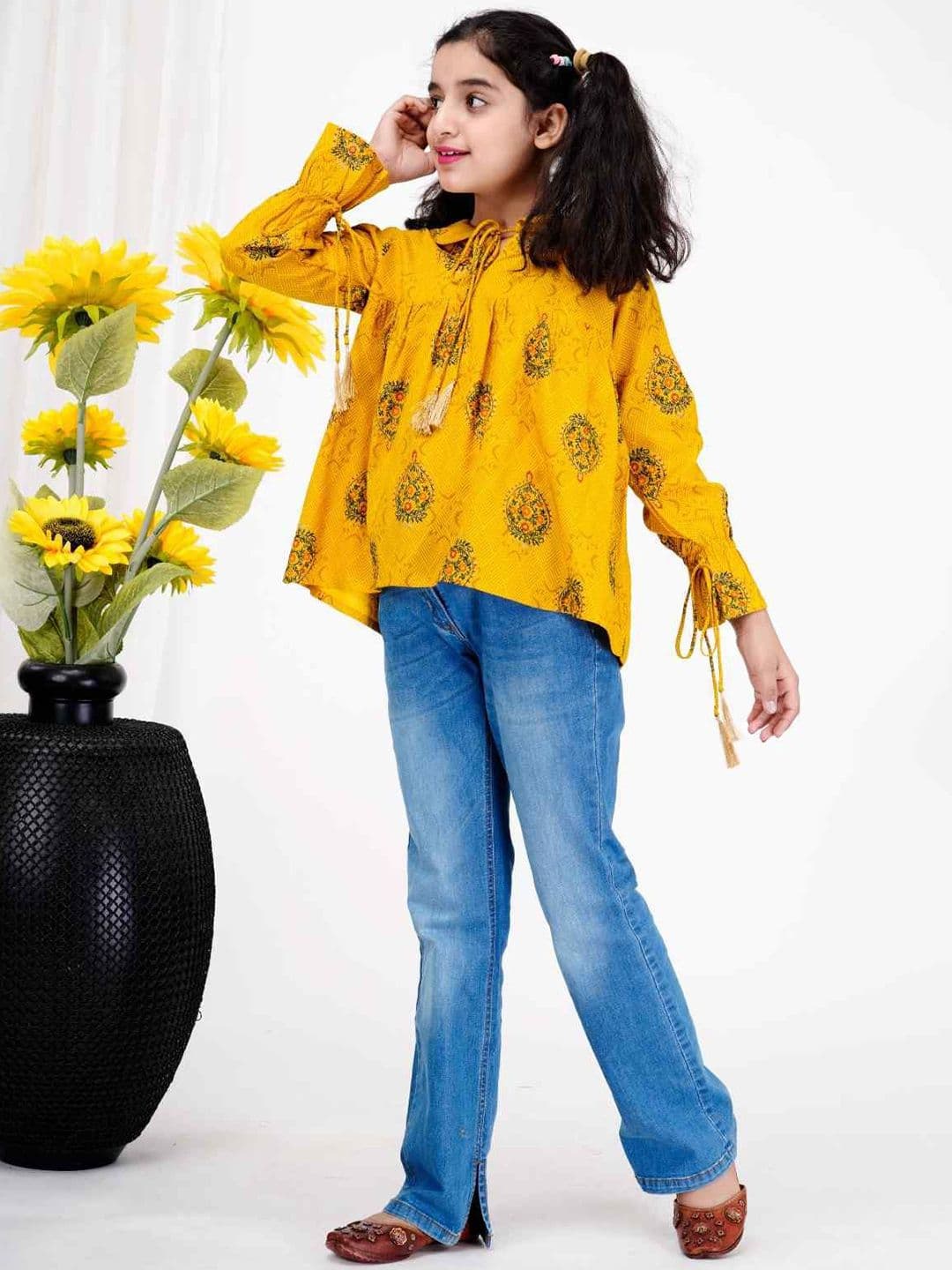 DMP FASHION Girls Ethnic Motifs Printed Tie-Ups Peter Pan Collar Regular Tops - view 1