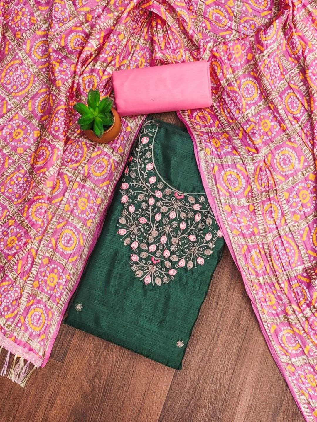 KALINI Floral Embroidered Thread Work Unstitched Dress Material - view 1