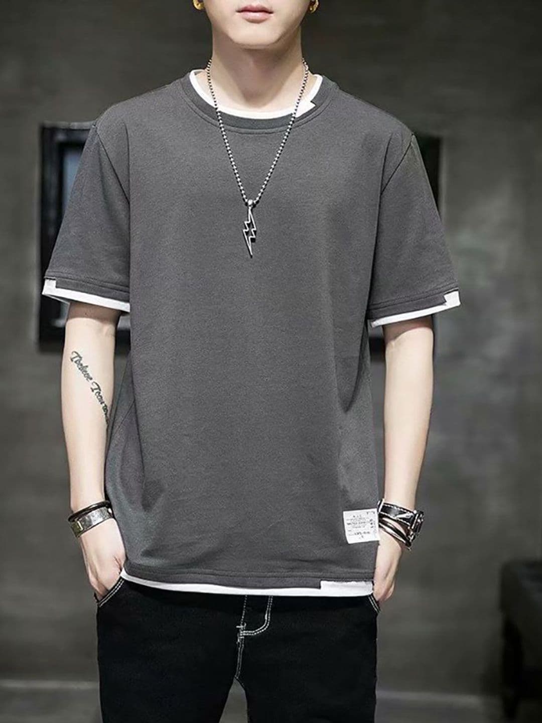 StyleCast x Revolte Men Solid Round Neck Relaxed Fit T-shirt - view 1