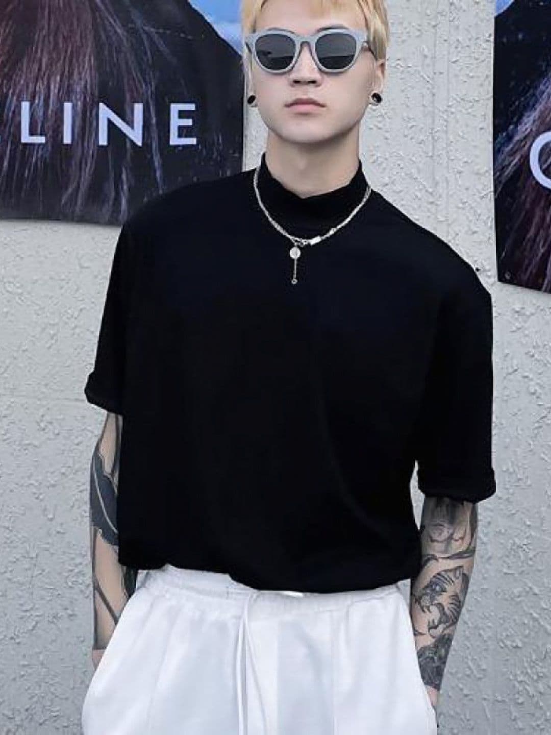 StyleCast x Revolte Men Solid High Neck Oversized T-shirt - view 1