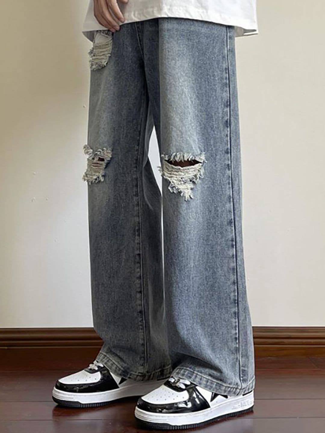StyleCast x Revolte Men Wide Leg Slash Knee Light Fade Jeans - view 1