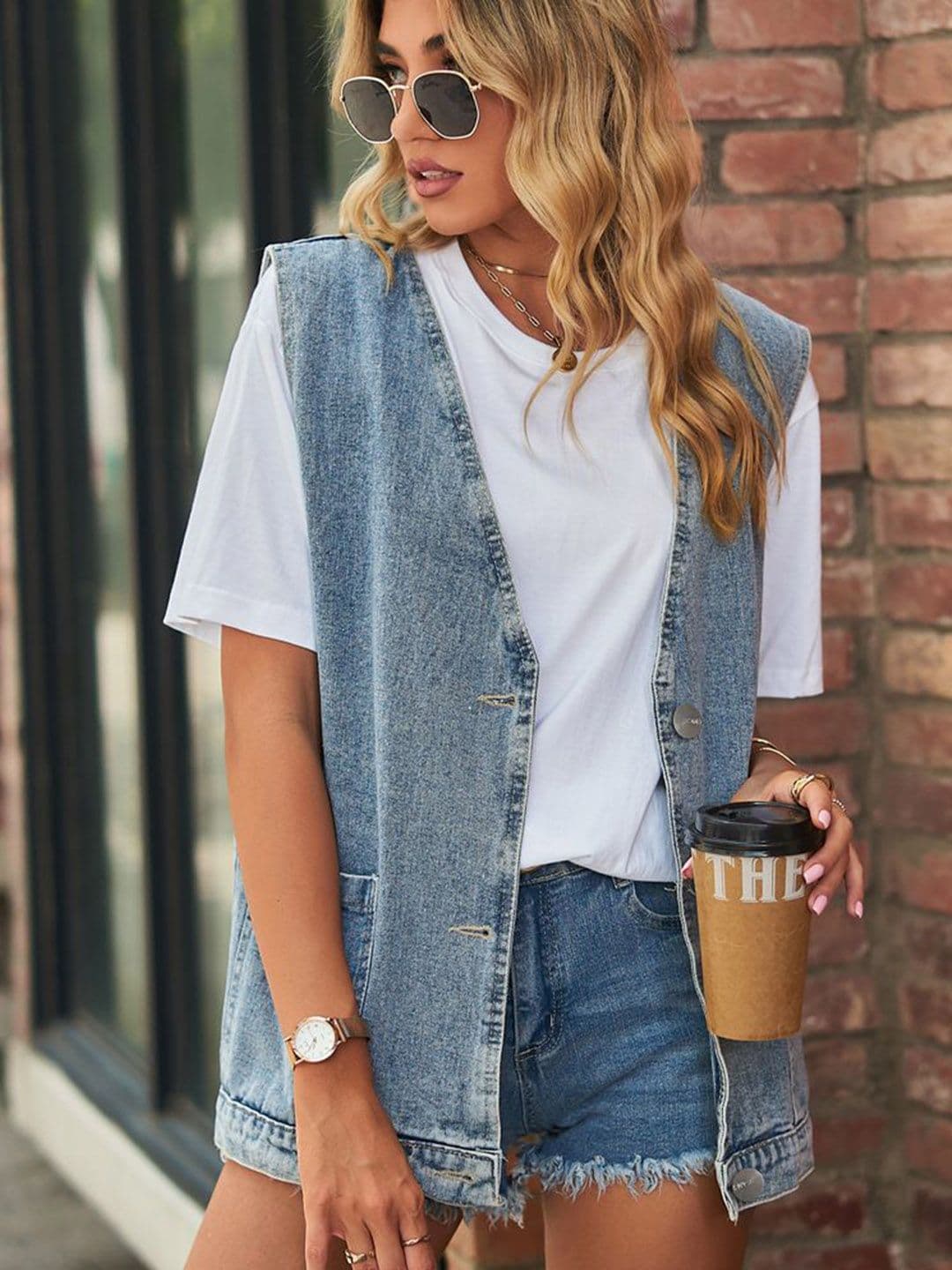 StyleCast Women Denim Jacket with Patchwork - view 1