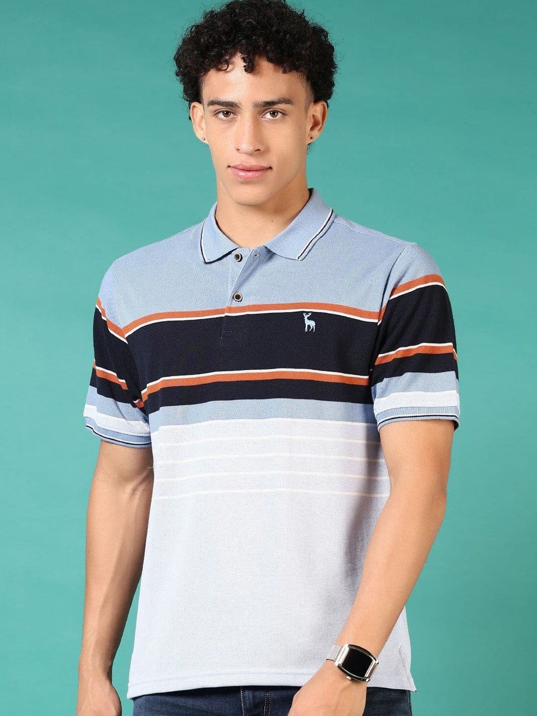 V-Mart Men Striped Polo Collar Pockets T-shirt - view 1