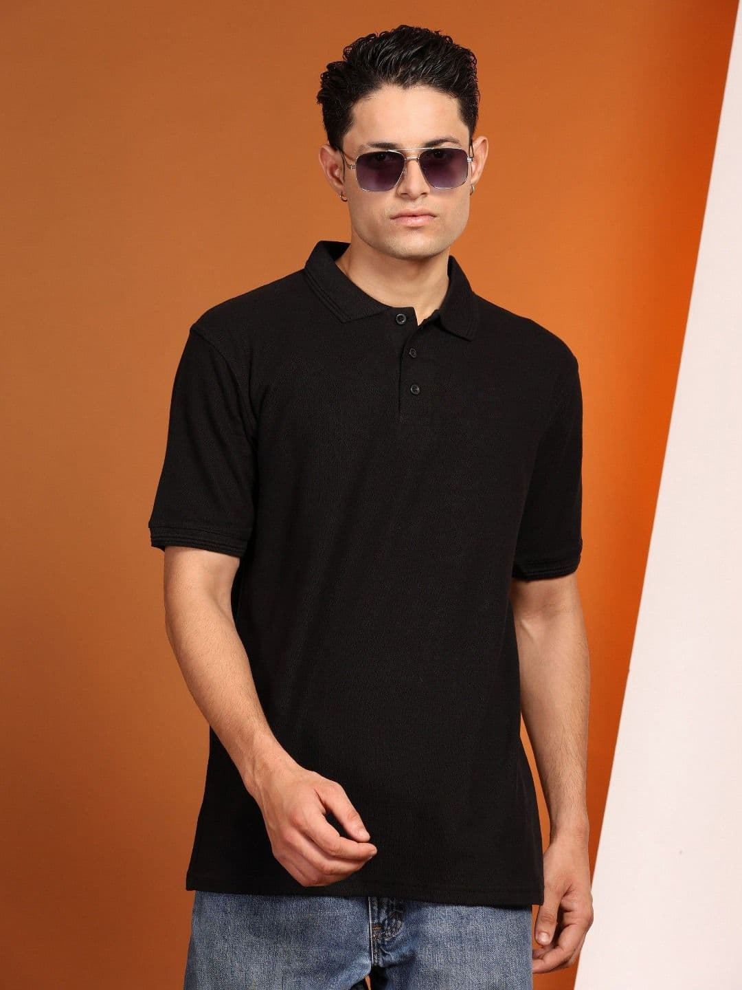 Enciger Men Solid Polo Collar Cotton T-shirt - view 1