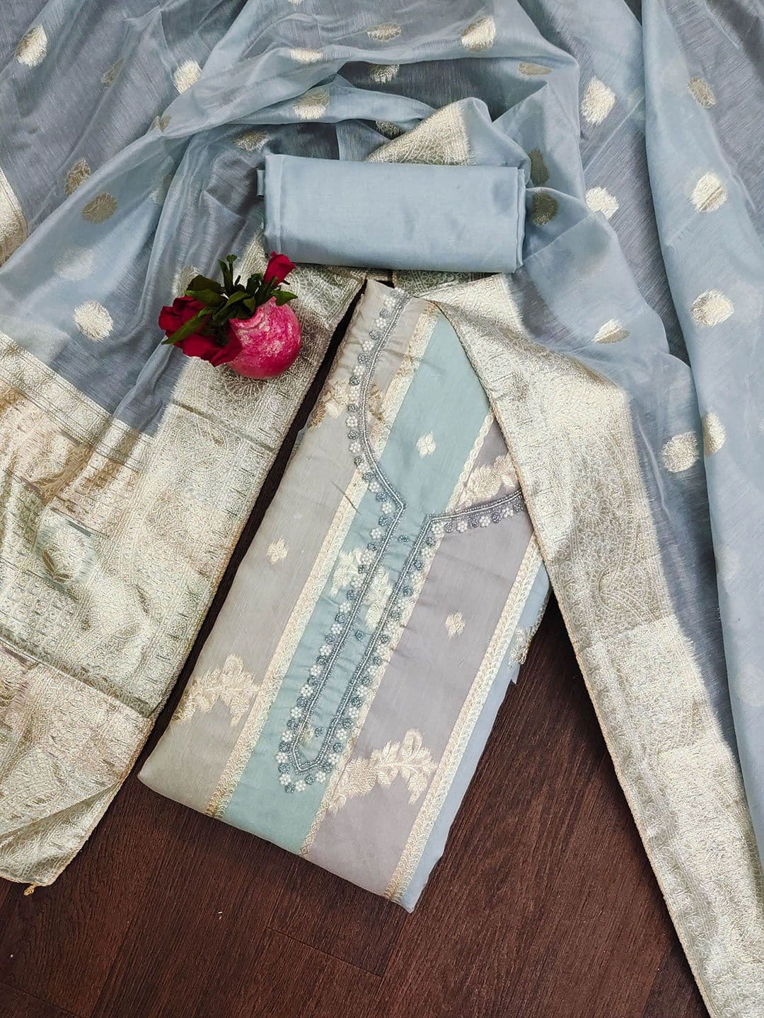 HERE&NOW Floral Banarasi Jacquard Woven Design Unstitched Dress Material - view 1