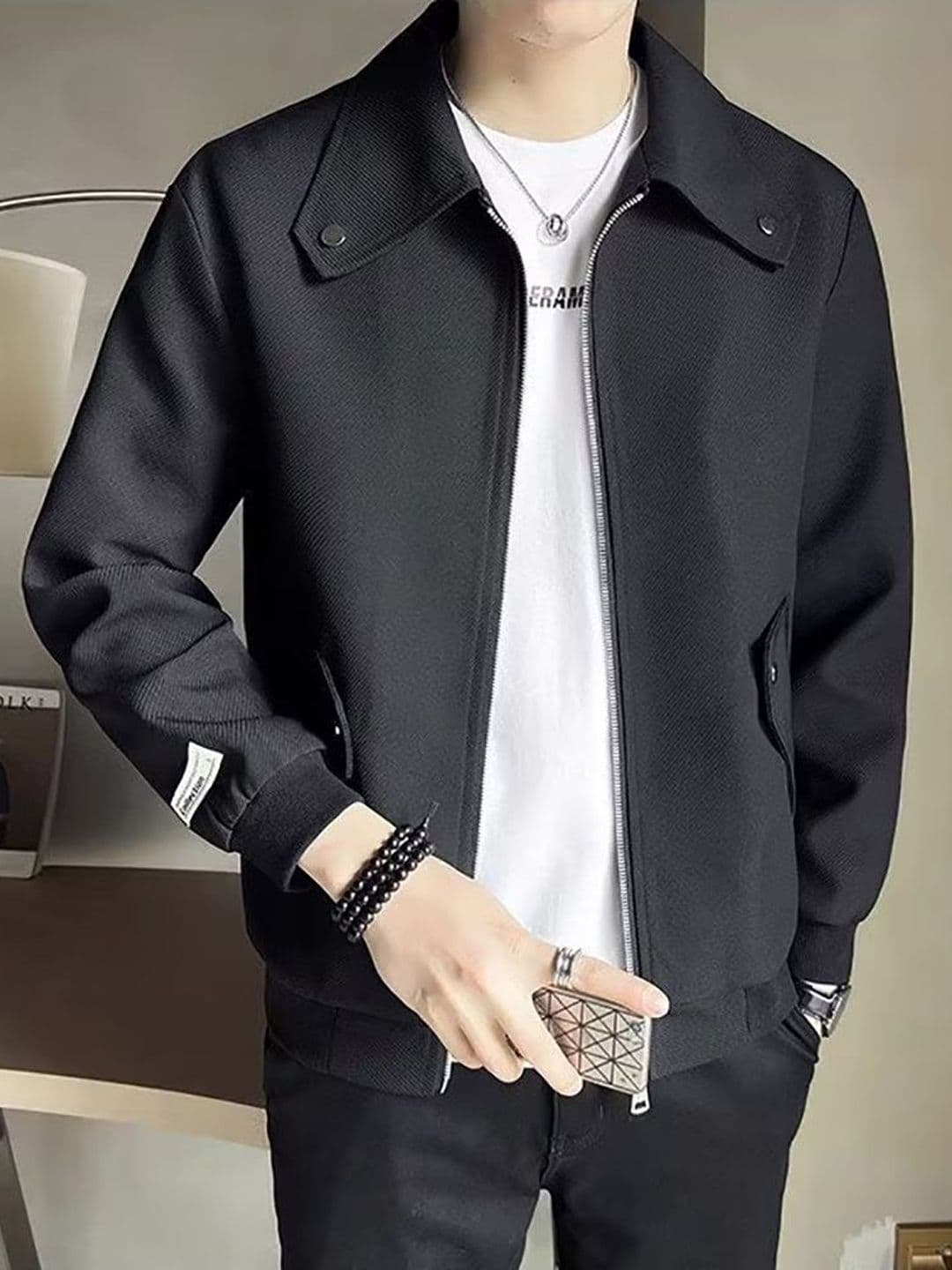 StyleCast x Revolte Men Spread Collar Solid Casual Bomber Jacket - view 1