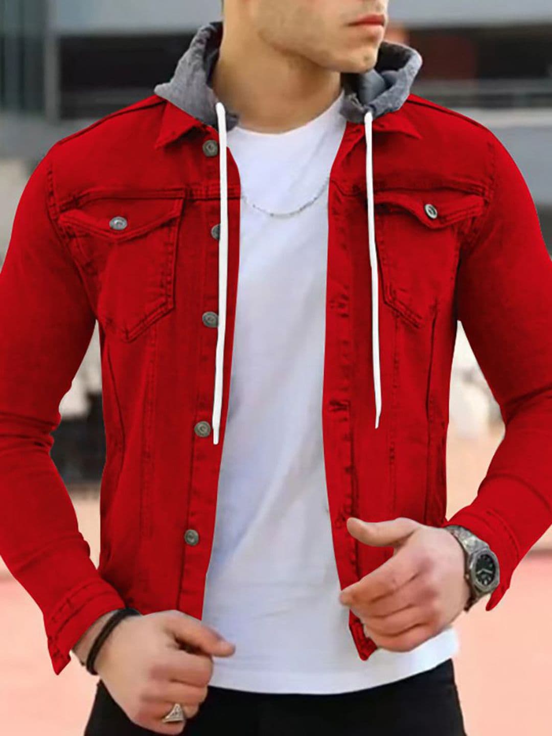 StyleCast x Revolte Men Hooded Solid Casual Denim Jacket - view 1