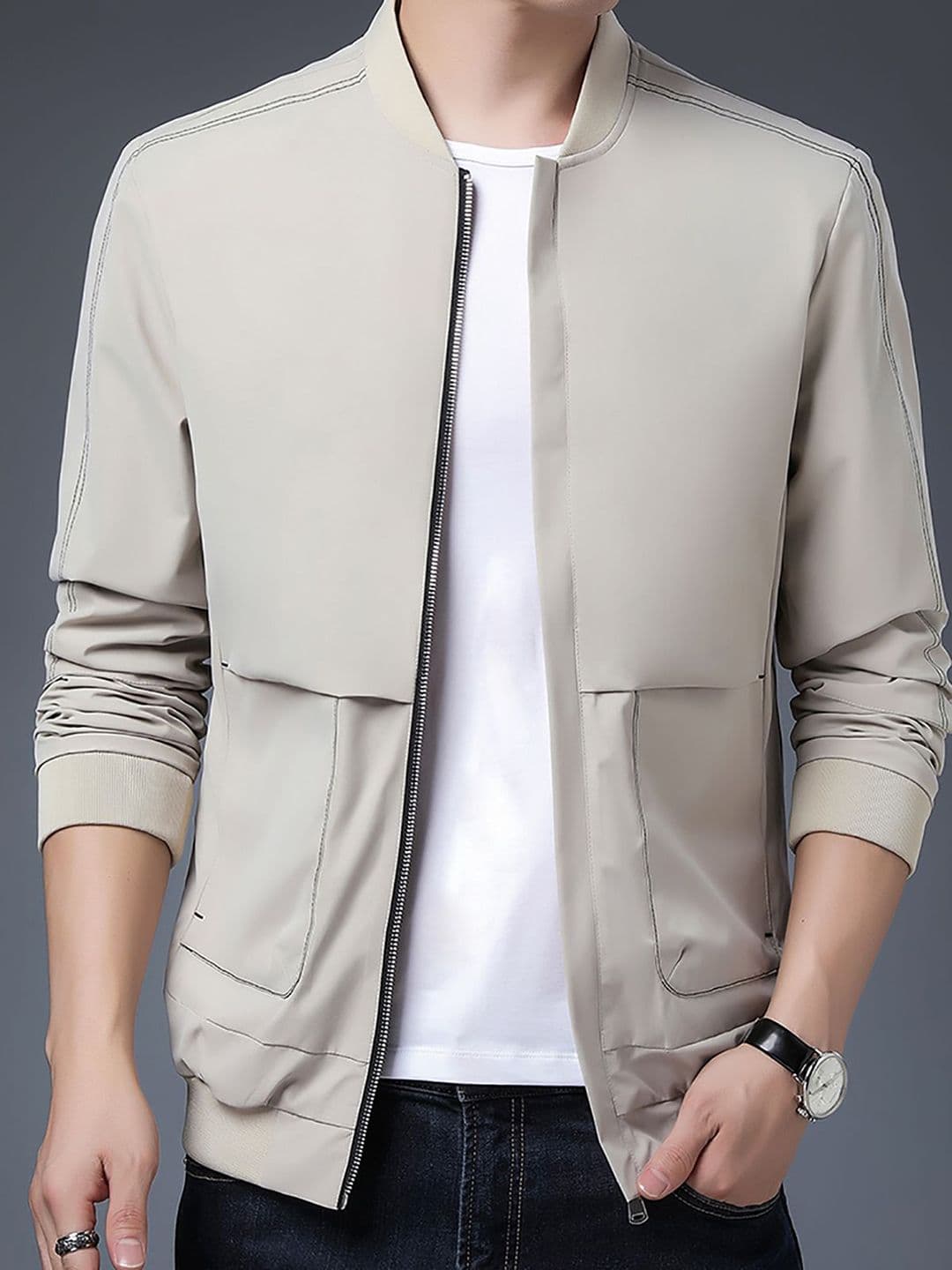 StyleCast x Revolte Men Stand Collar Solid Casual Windcheater Jacket - view 1