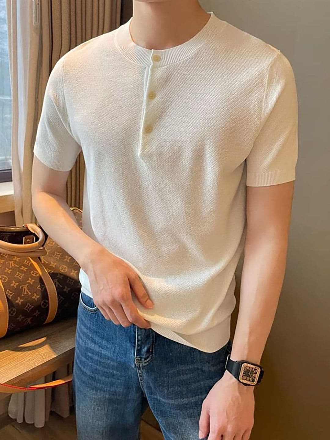 StyleCast x Revolte Men Solid Henley Neck T-shirt - view 1