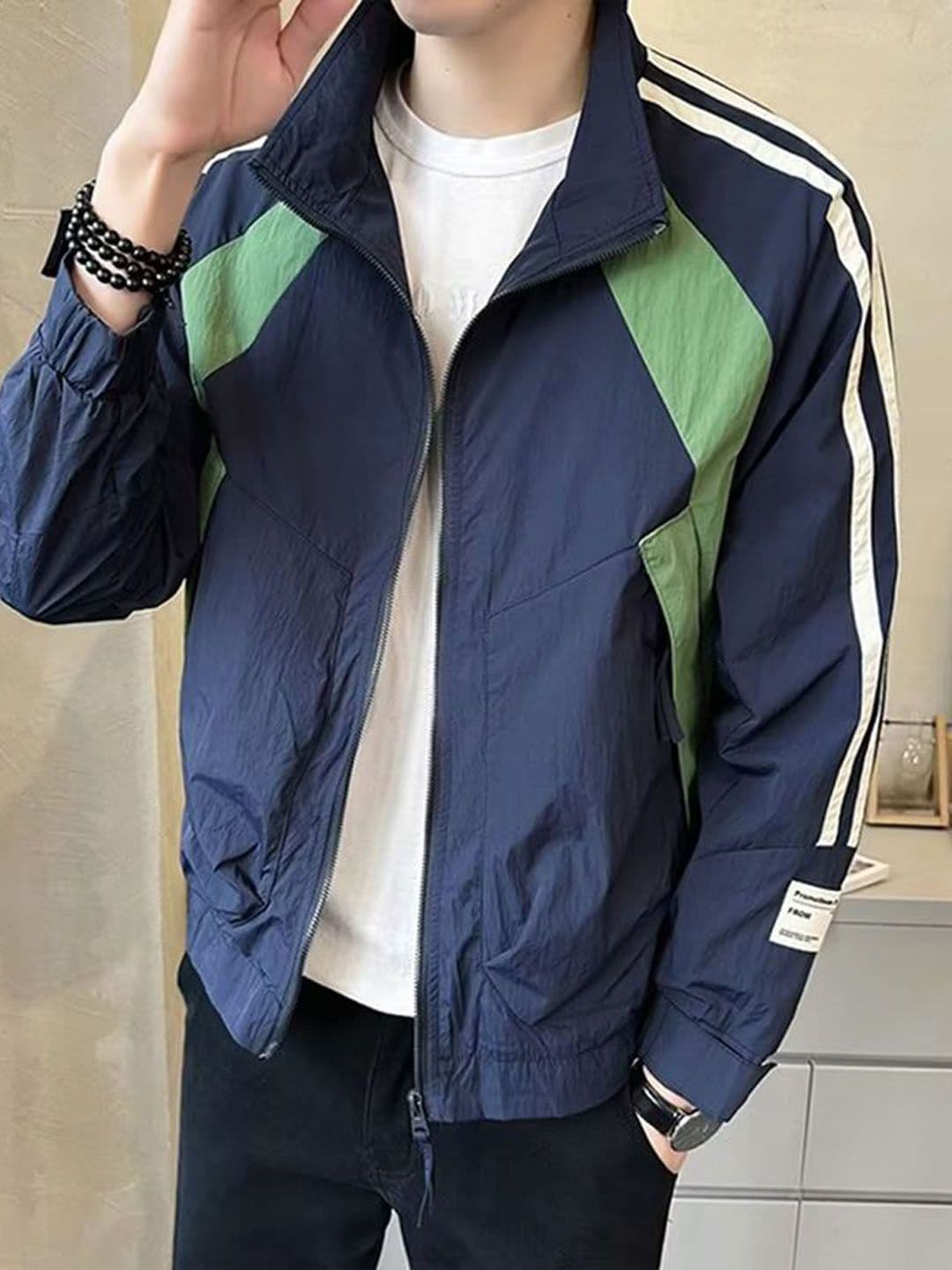 StyleCast x Revolte Men Colourblocked Mock Collar Tailored Jacket - view 1