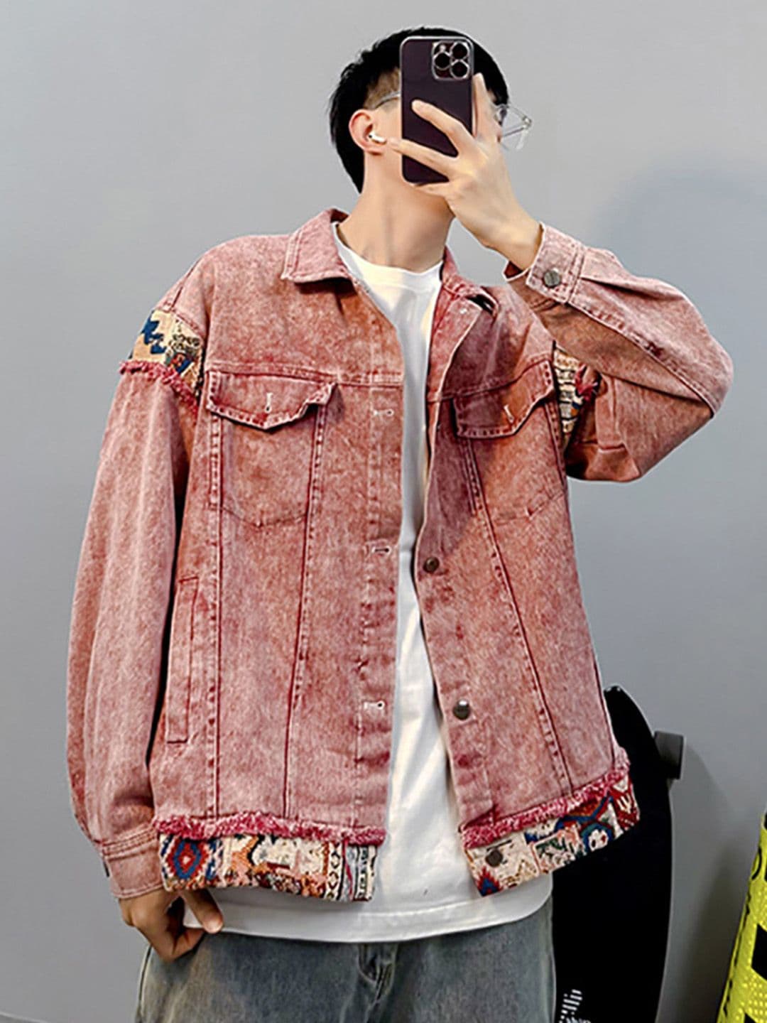 StyleCast x Revolte Men Spread Collar Washed Self Design Casual Denim Jacket - view 1