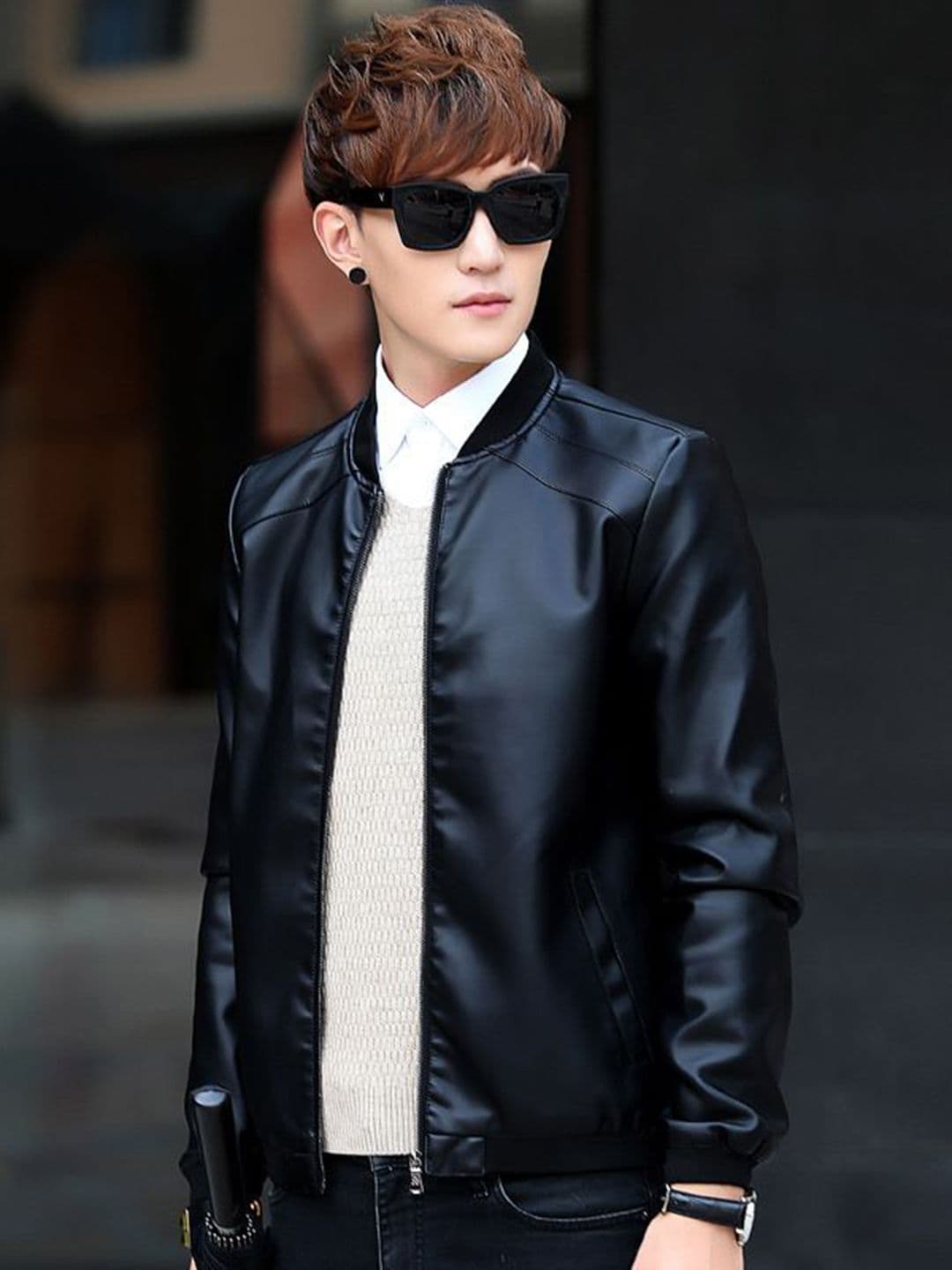 StyleCast x Revolte Men Mandarin Collar Insulator Leather Jacket - view 1