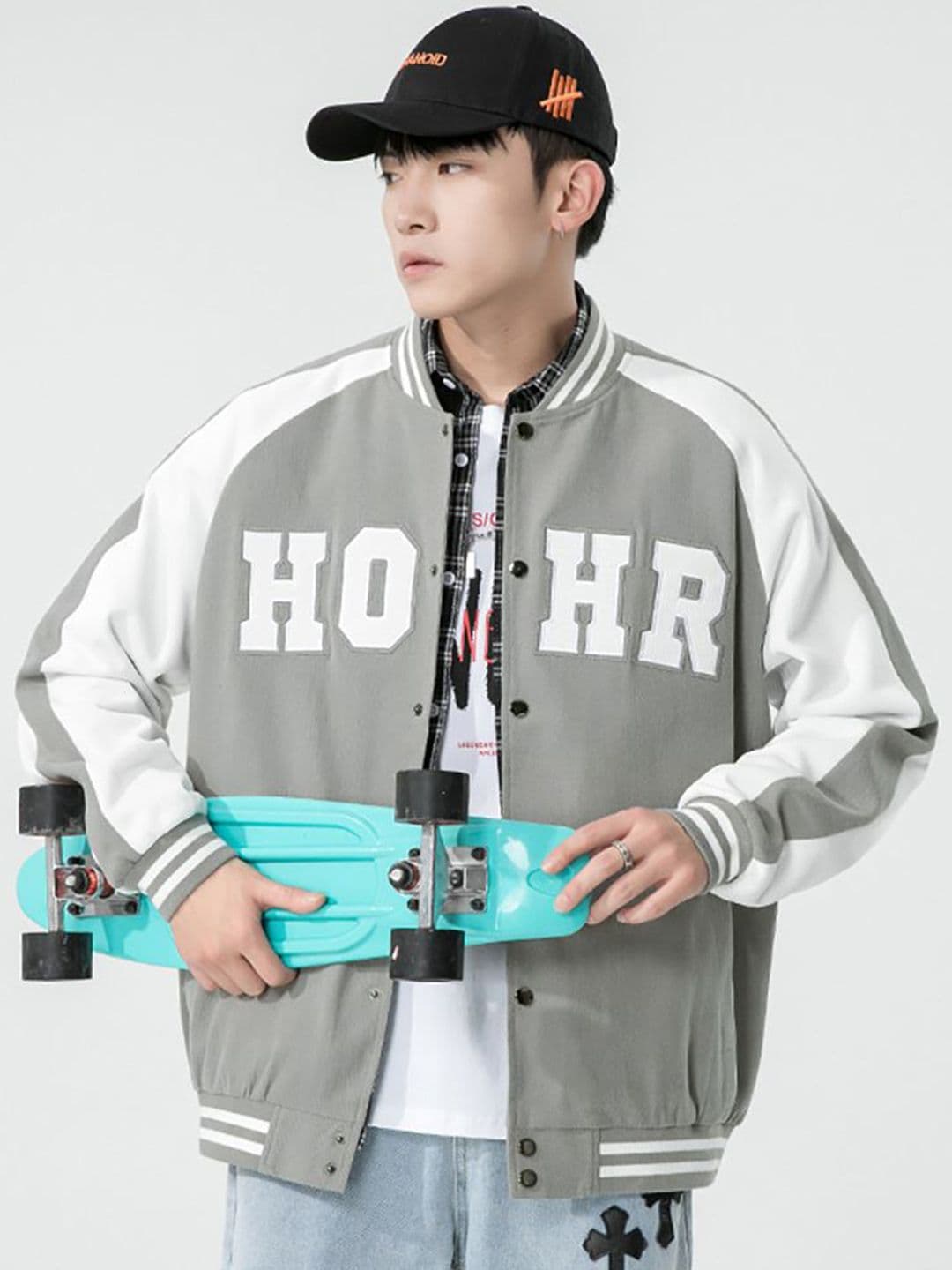 StyleCast x Revolte Men Stand Collar Typography Printed Casual Bomber Jacket - view 1