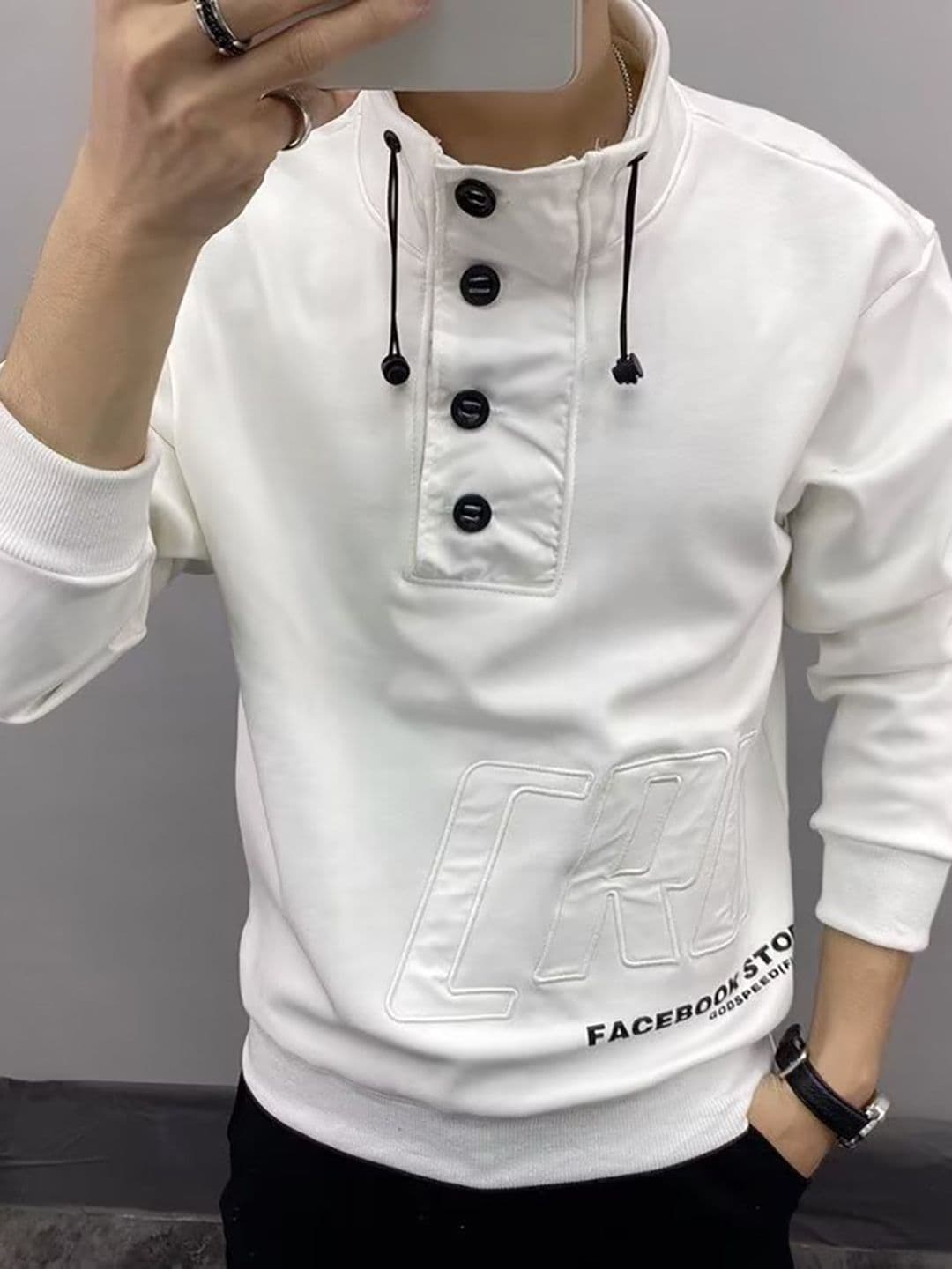 StyleCast x Revolte Men Self Design Mock Collar Sweatshirt - view 1