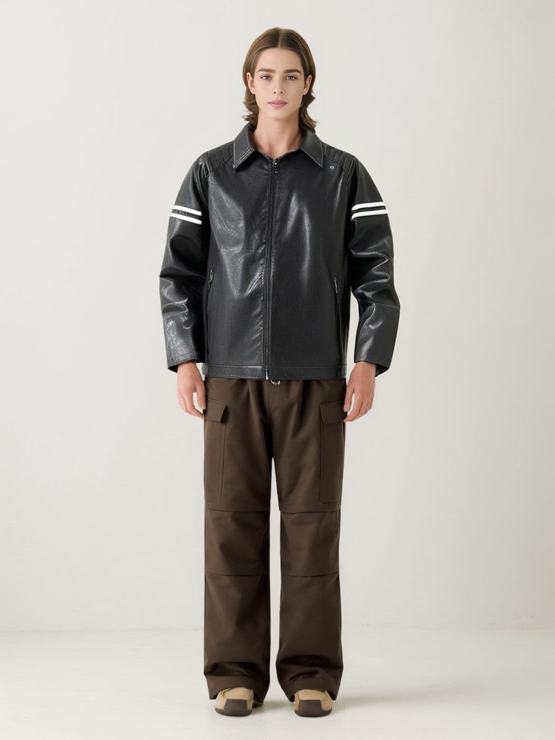 StyleCast x Revolte Men Spread Collar Striped Casual Leather Jacket - view 1