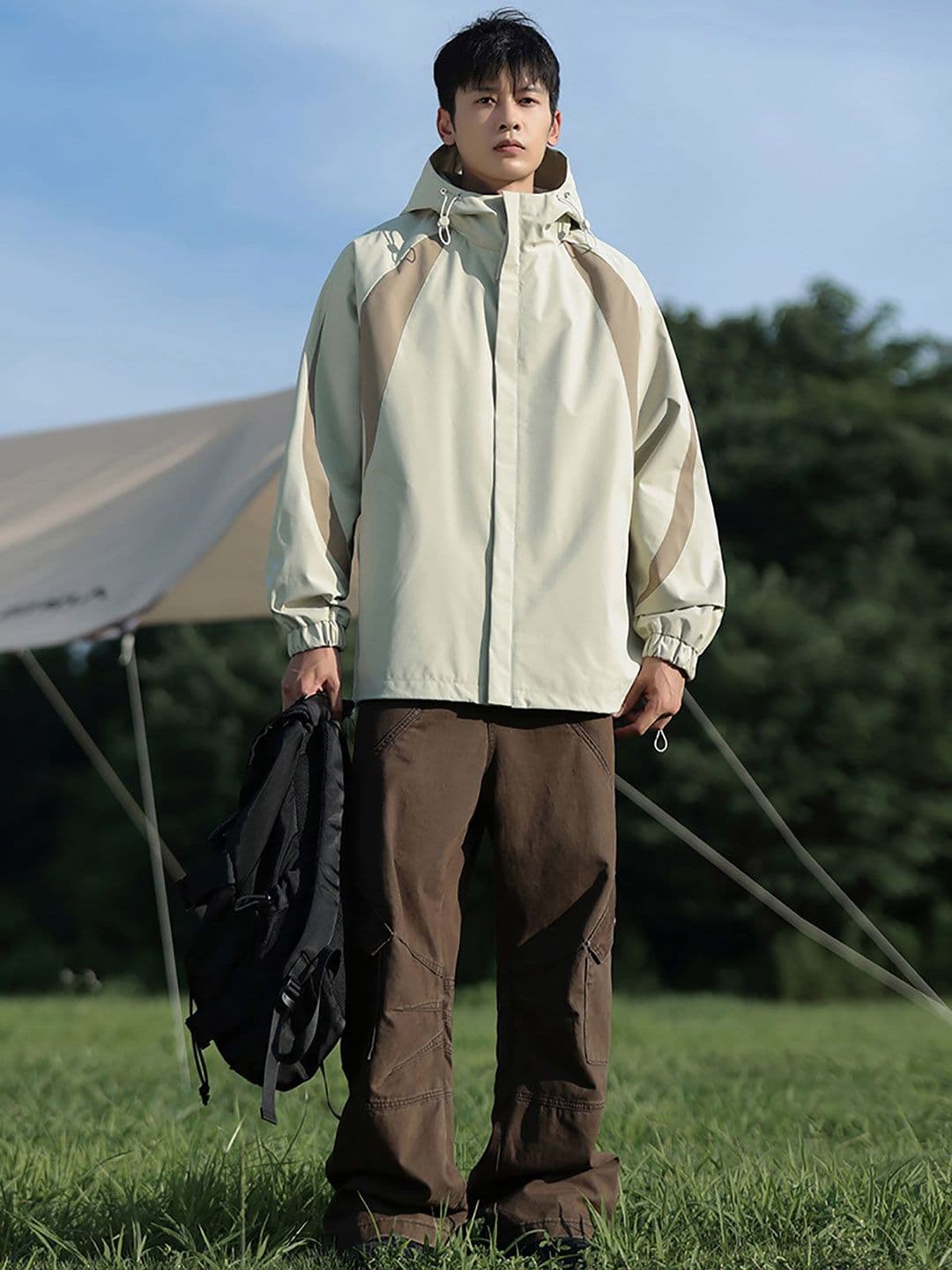 StyleCast x Revolte Khaki Hooded Colourblocked Casual Windcheater Jacket - view 1