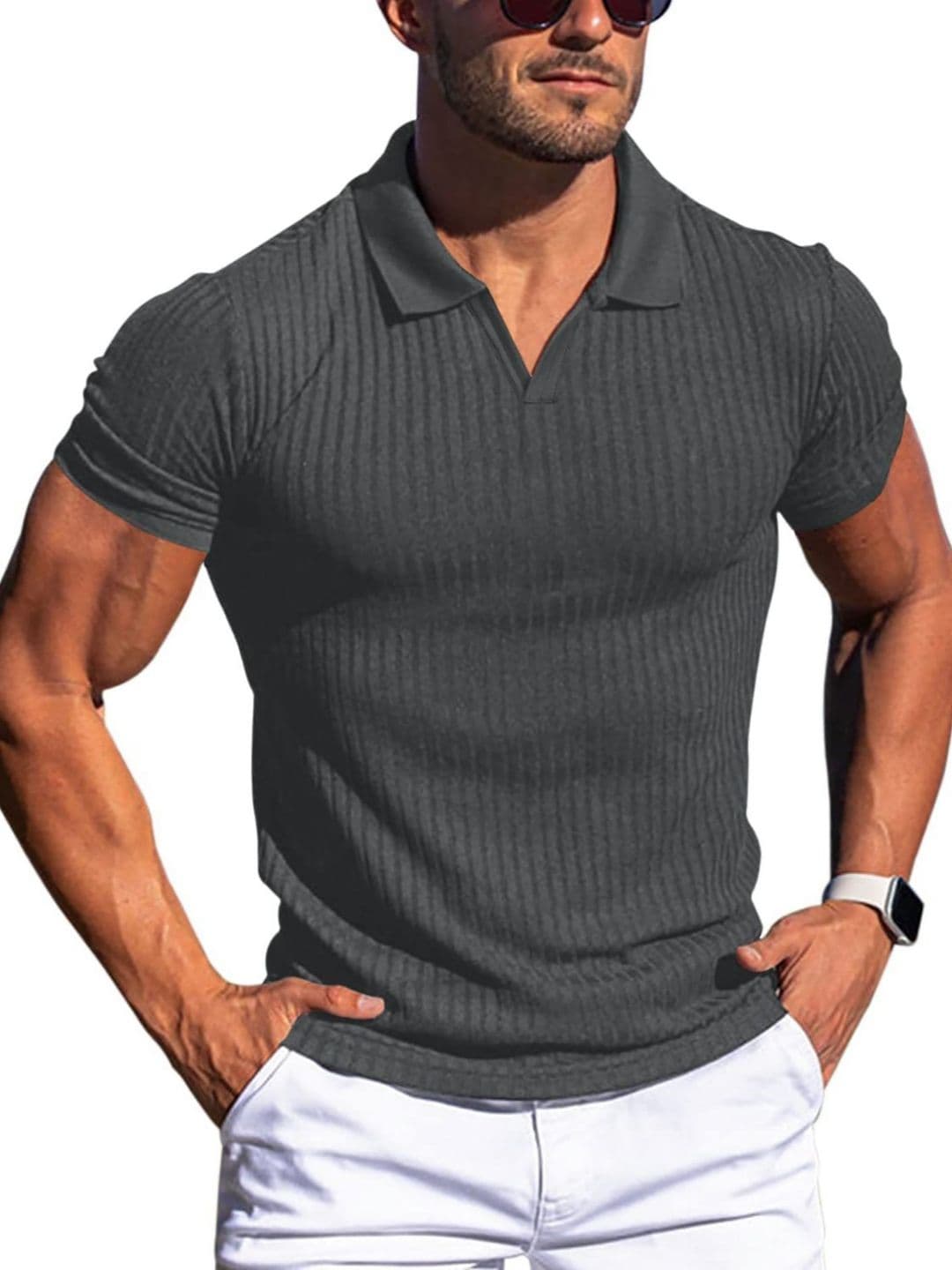 StyleCast x Revolte Men Self Design Polo Collar Muscle Fit T-shirt - view 1