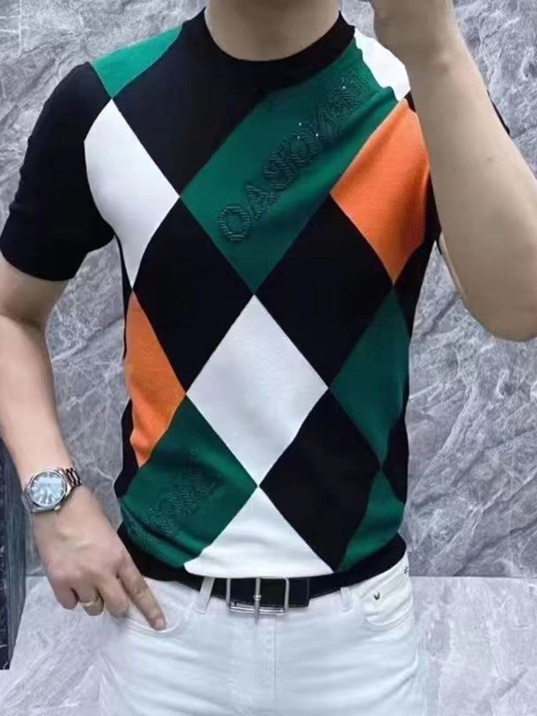 StyleCast x Revolte Men Argyle Round Neck Regular Fit T-shirt - view 1