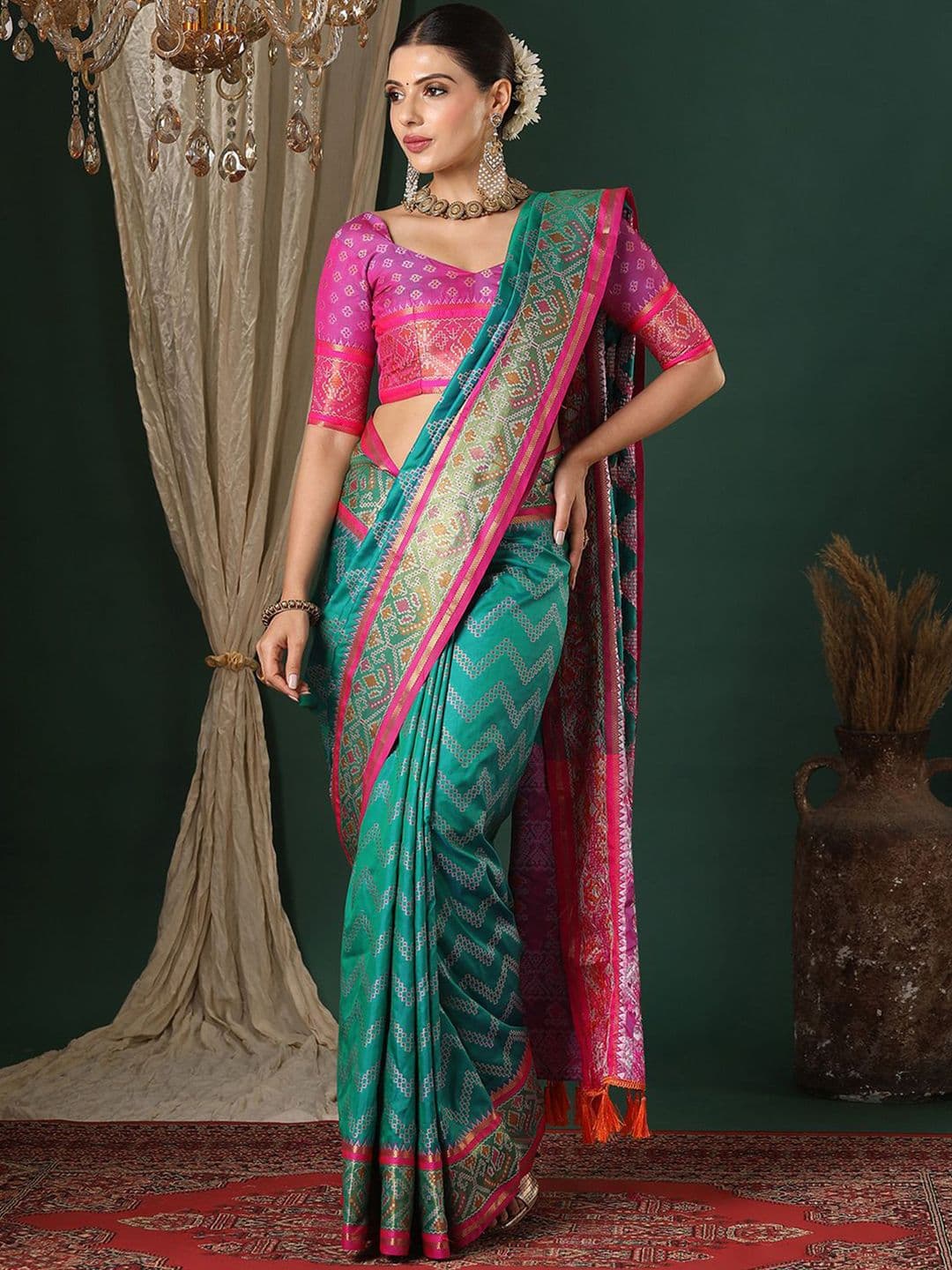 Satrani Women Woven Design Zari Silk Blend Designer Patola Saree - view 1