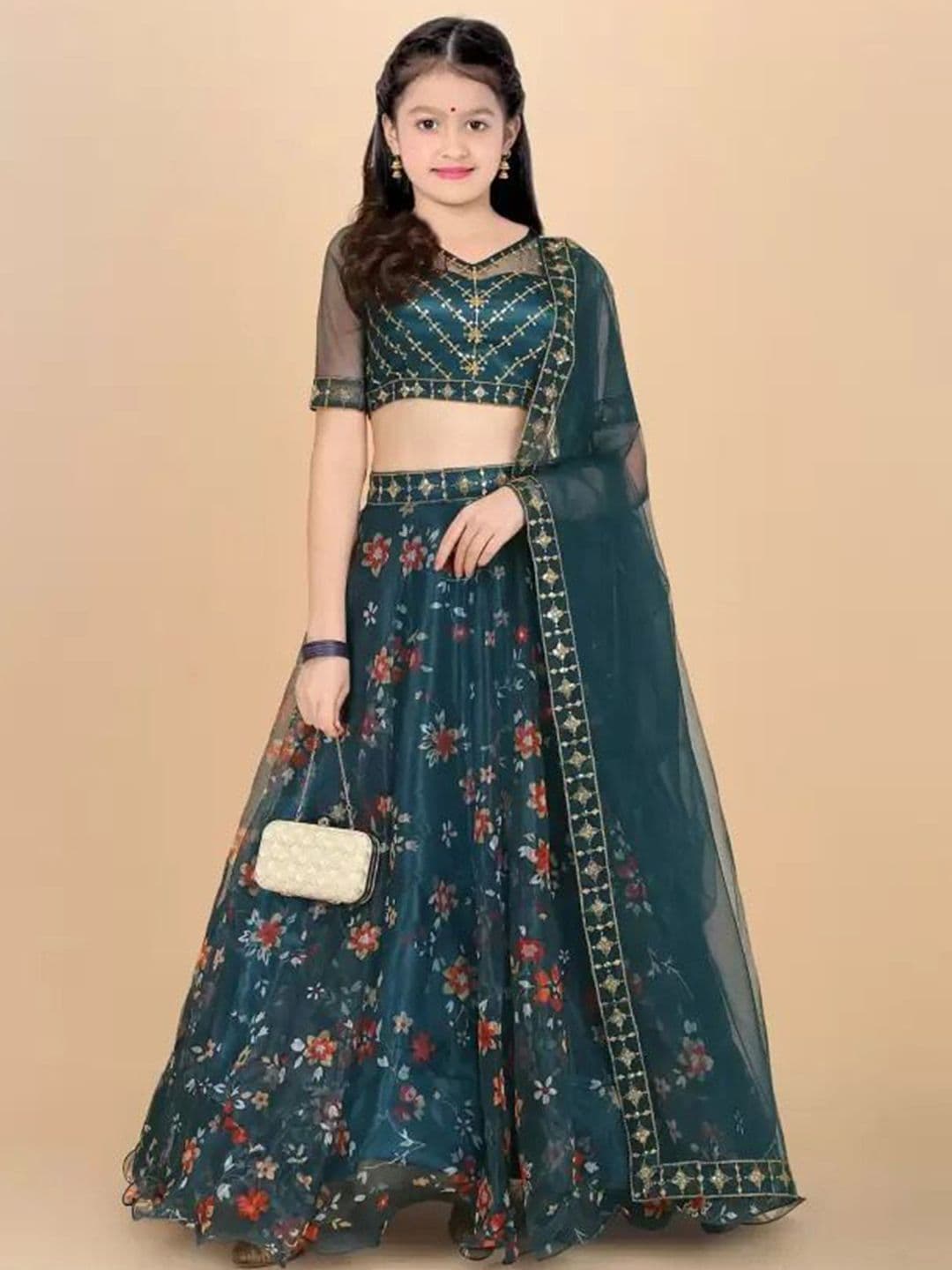 BAESD Girls Floral Embroidered Semi-Stitched Lehenga & Unstitched Blouse With Dupatta - view 1