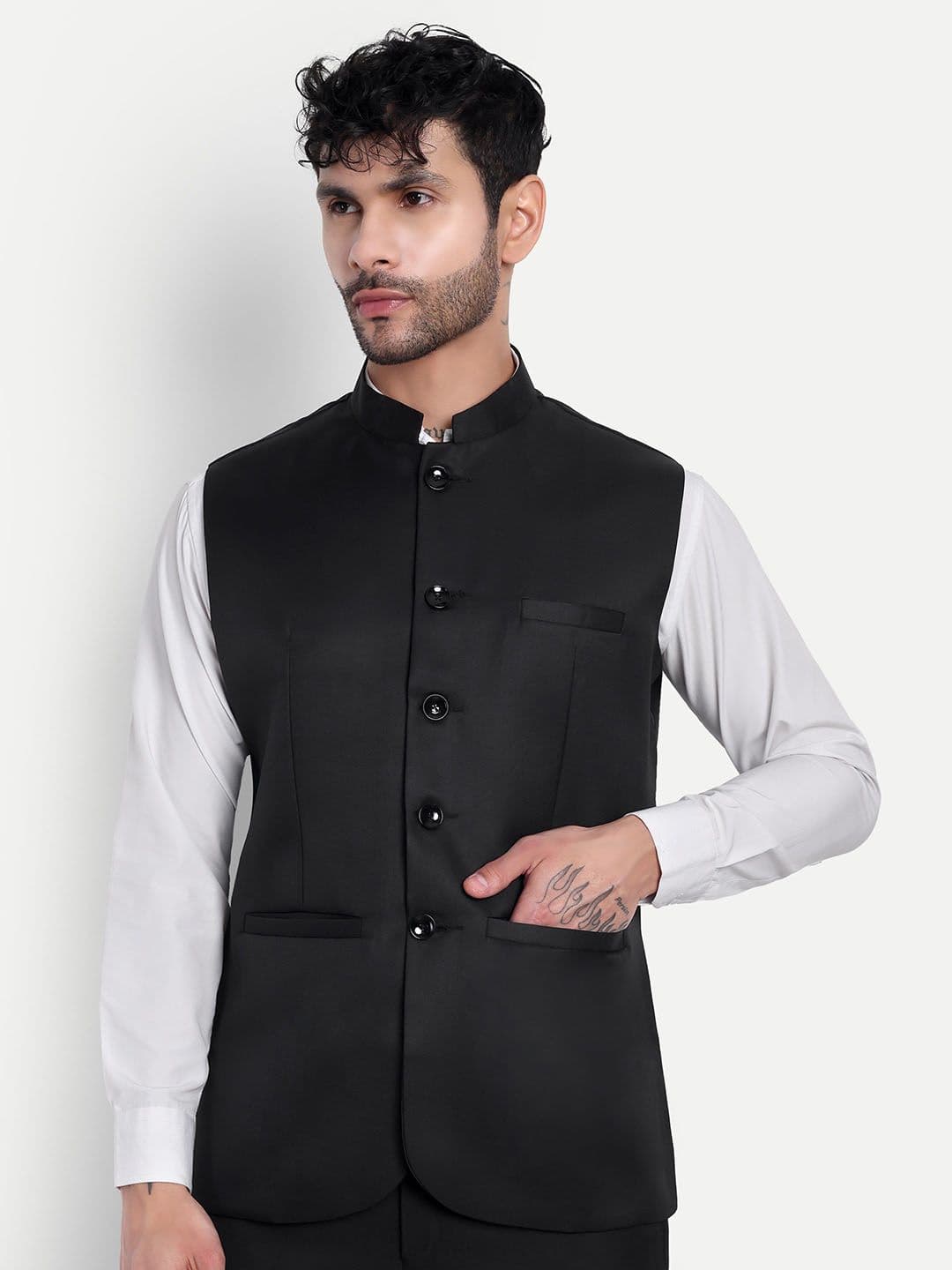 Moda Rapido Satin Mandarin Collar Nehru Jacket - view 1