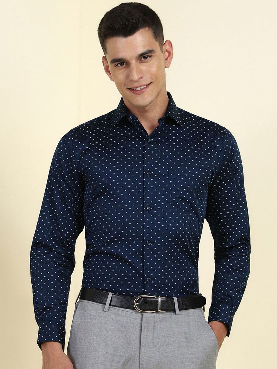 Allen Solly Men Slim Fit Micro Ditsy Printed Spread Collar Cotton Formal Shirt - view 1