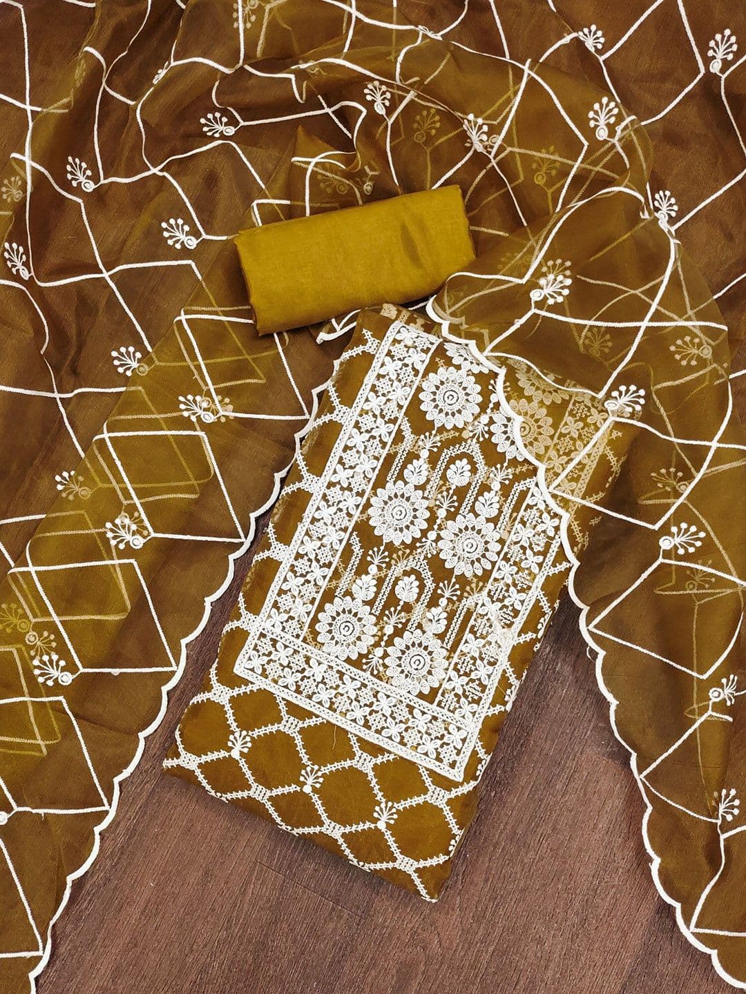 KALINI Embroidered Organza Unstitched Dress Material - view 1
