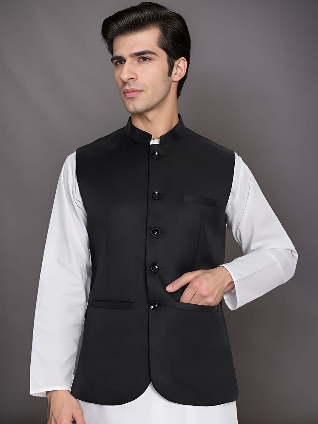 Moda Rapido Satin Mandarin Collar Nehru Jacket - view 1
