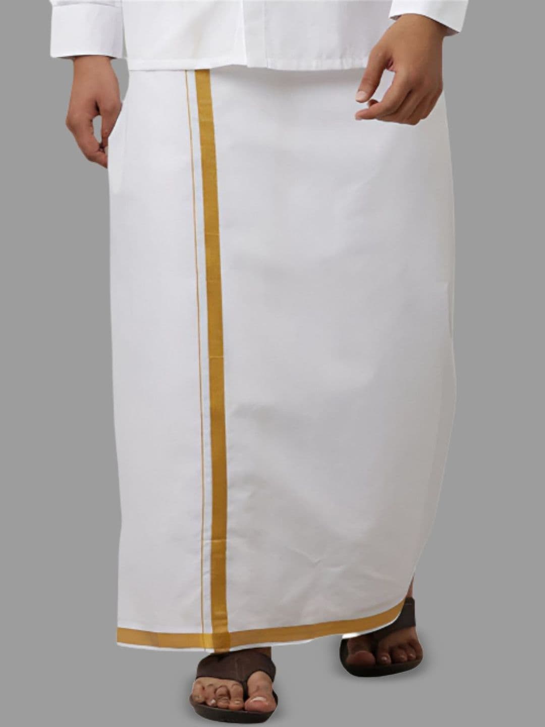 Viveagham Men Pure Cotton Single Layer Dhoti with Jari Border - view 1