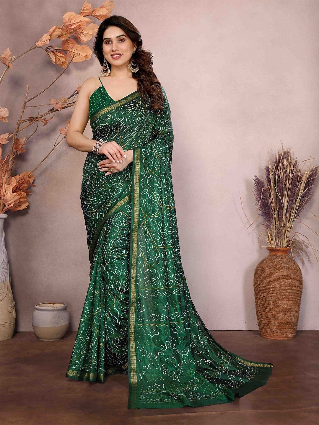 HERE&NOW Bandhani Zari Silk Blend Bandhani Saree - view 1