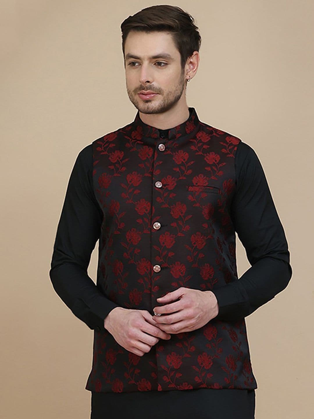 Jompers Embossed Woven Design Nehru Jacket - view 1