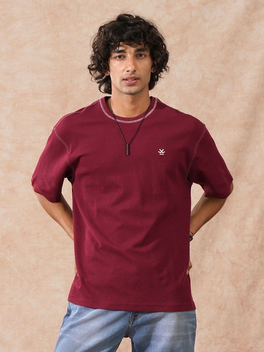 WROGN Pure Cotton Short Sleeves Round Neck Oversized T-shirt - view 1