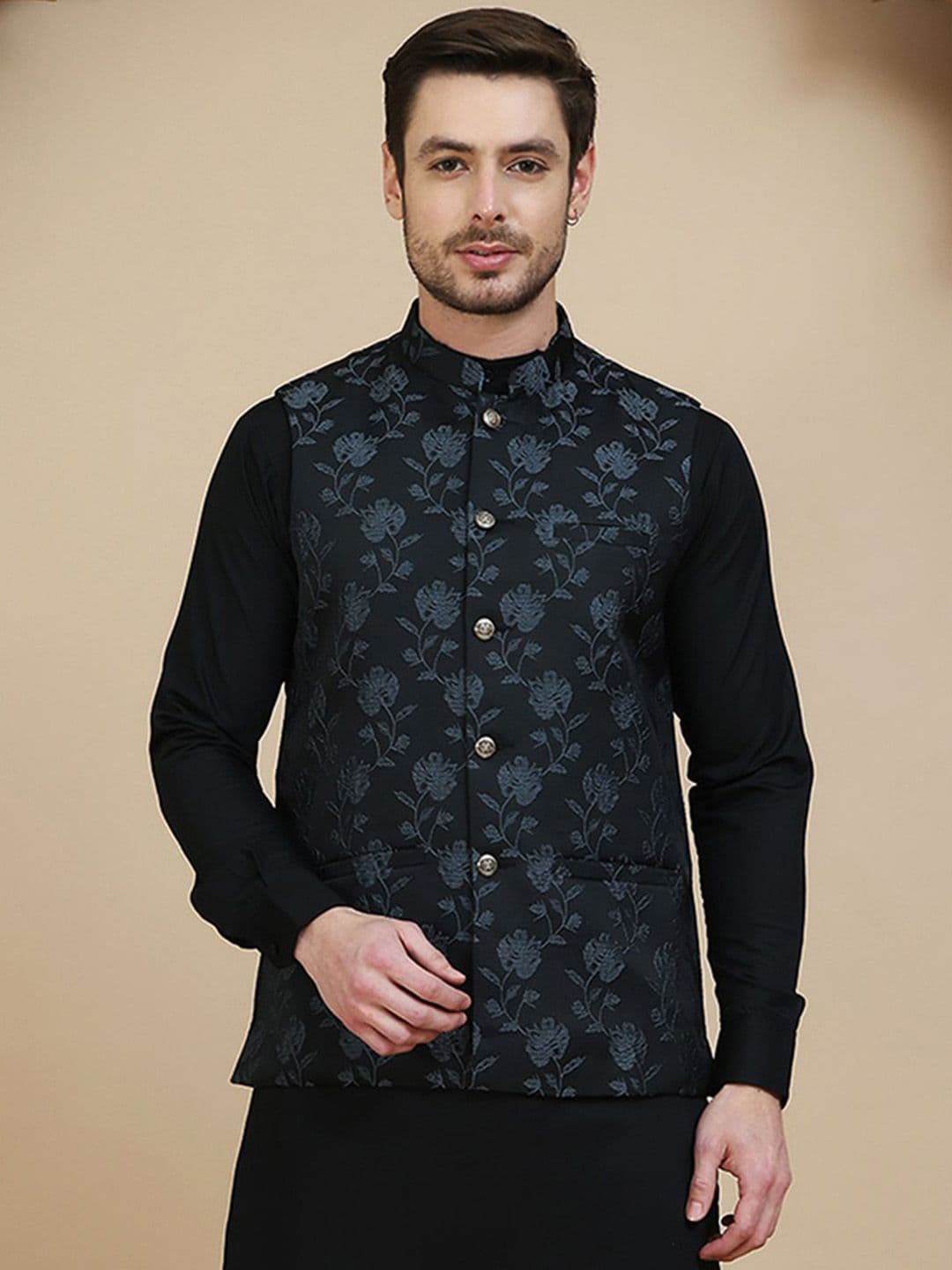 Jompers Embossed Nehru Jacket - view 1