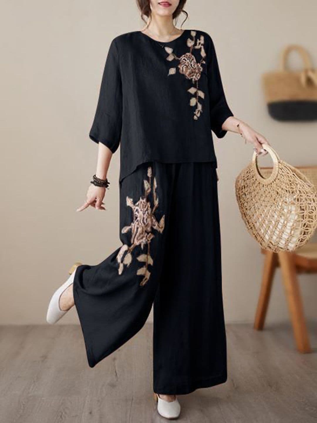 DressBerry Fashion Round Neck Shirt With Trousers Co-Ords - view 1
