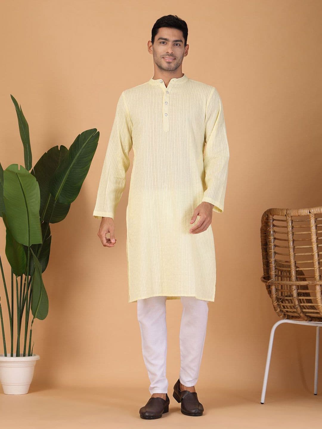 JAPER KURTI Men Striped Festive Cotton Straight Kurtas - view 1