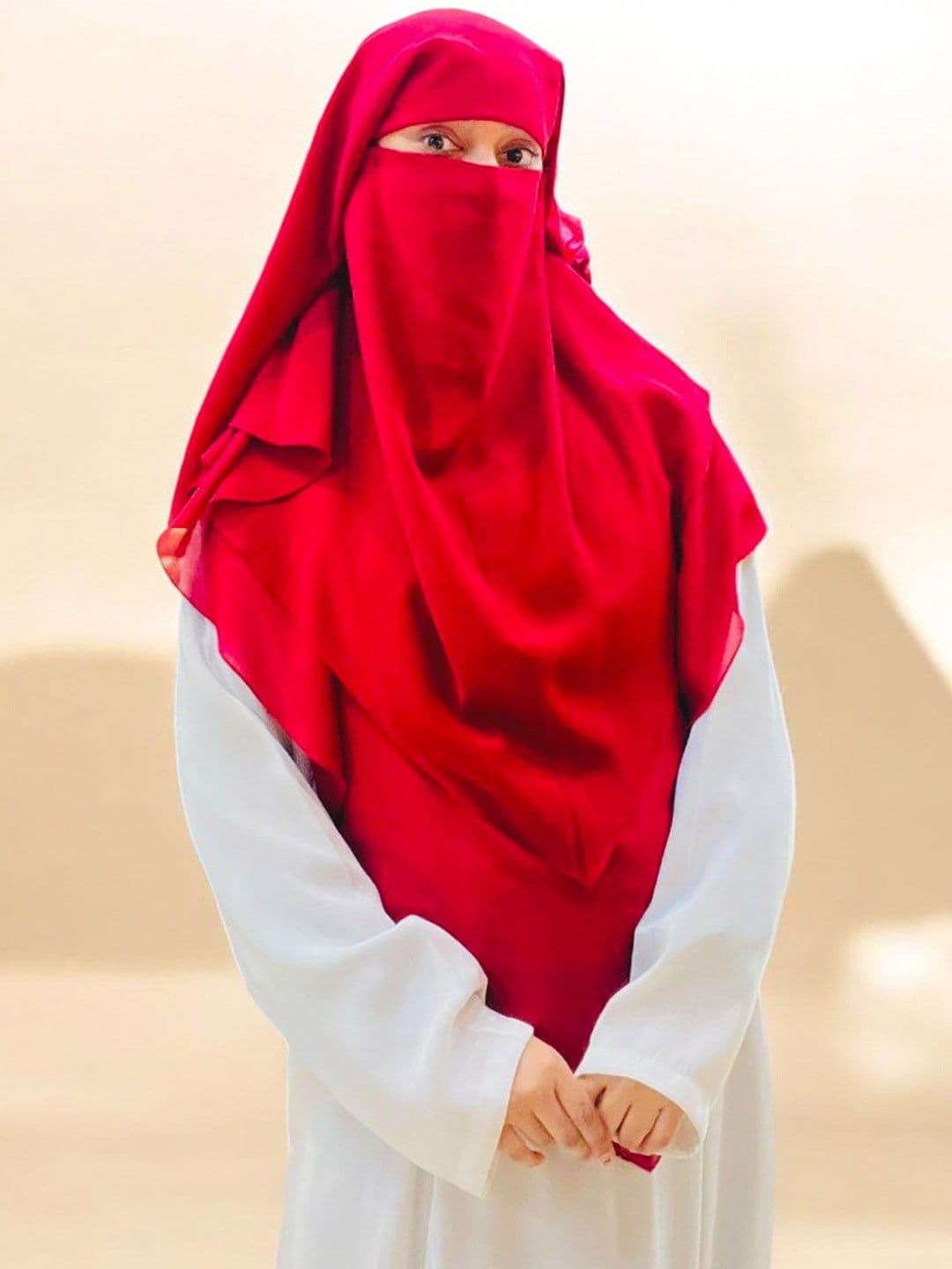 BASHARIYA Two-Layer Triangle Prayer Hijab With Tie-Back Niqab - view 1
