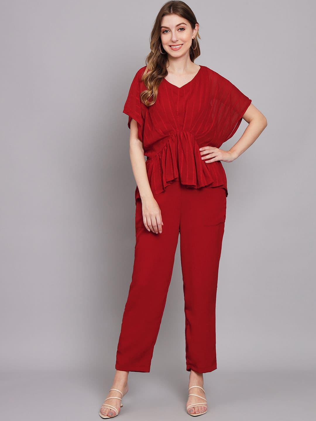 Sangria V-Neck Top with Trousers Co-Ords - view 1