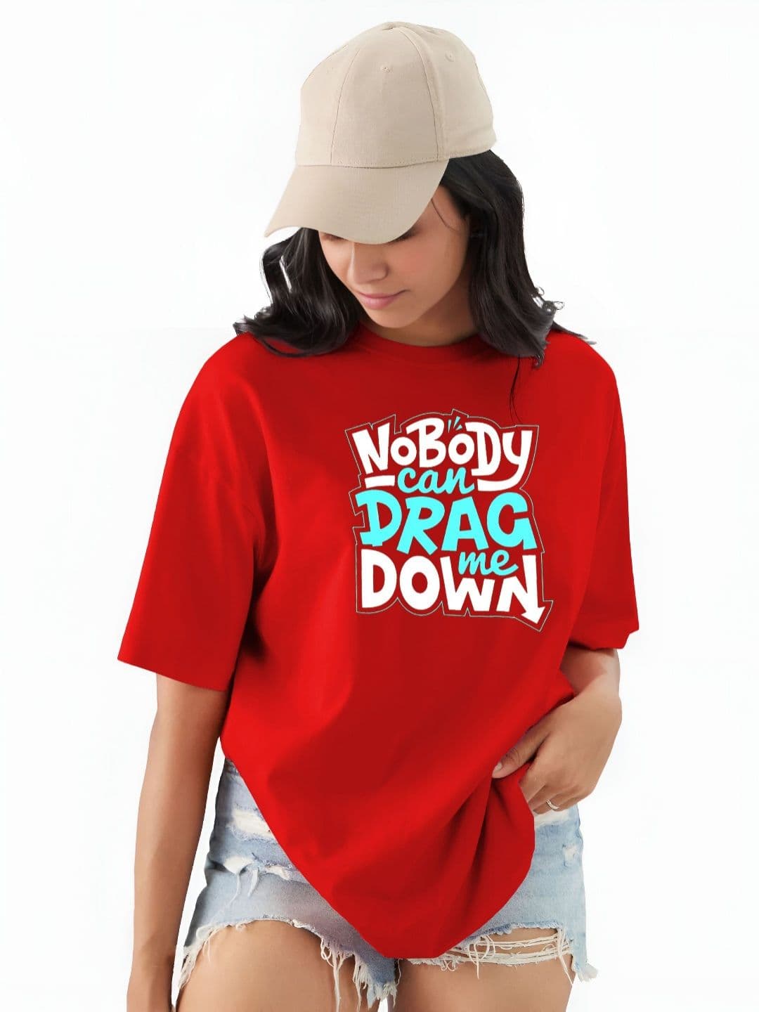TQH Typography Printed Round Neck Cotton Oversized T-shirt - view 1
