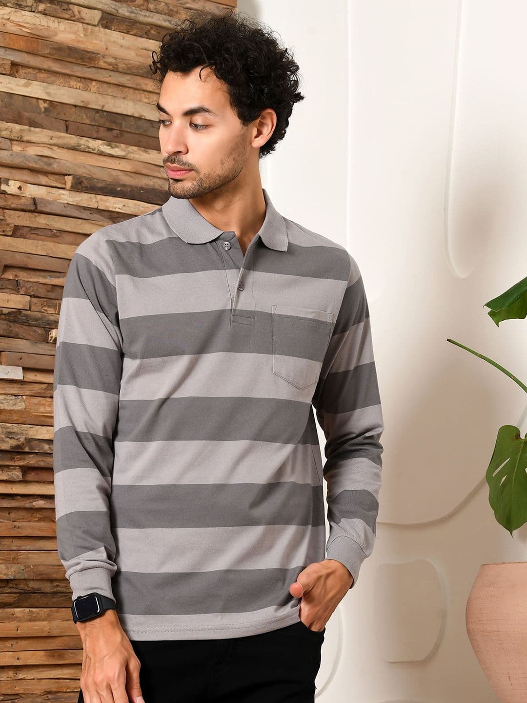 ARBOUR Men Striped Polo Collar Slim Fit T-shirt - view 1