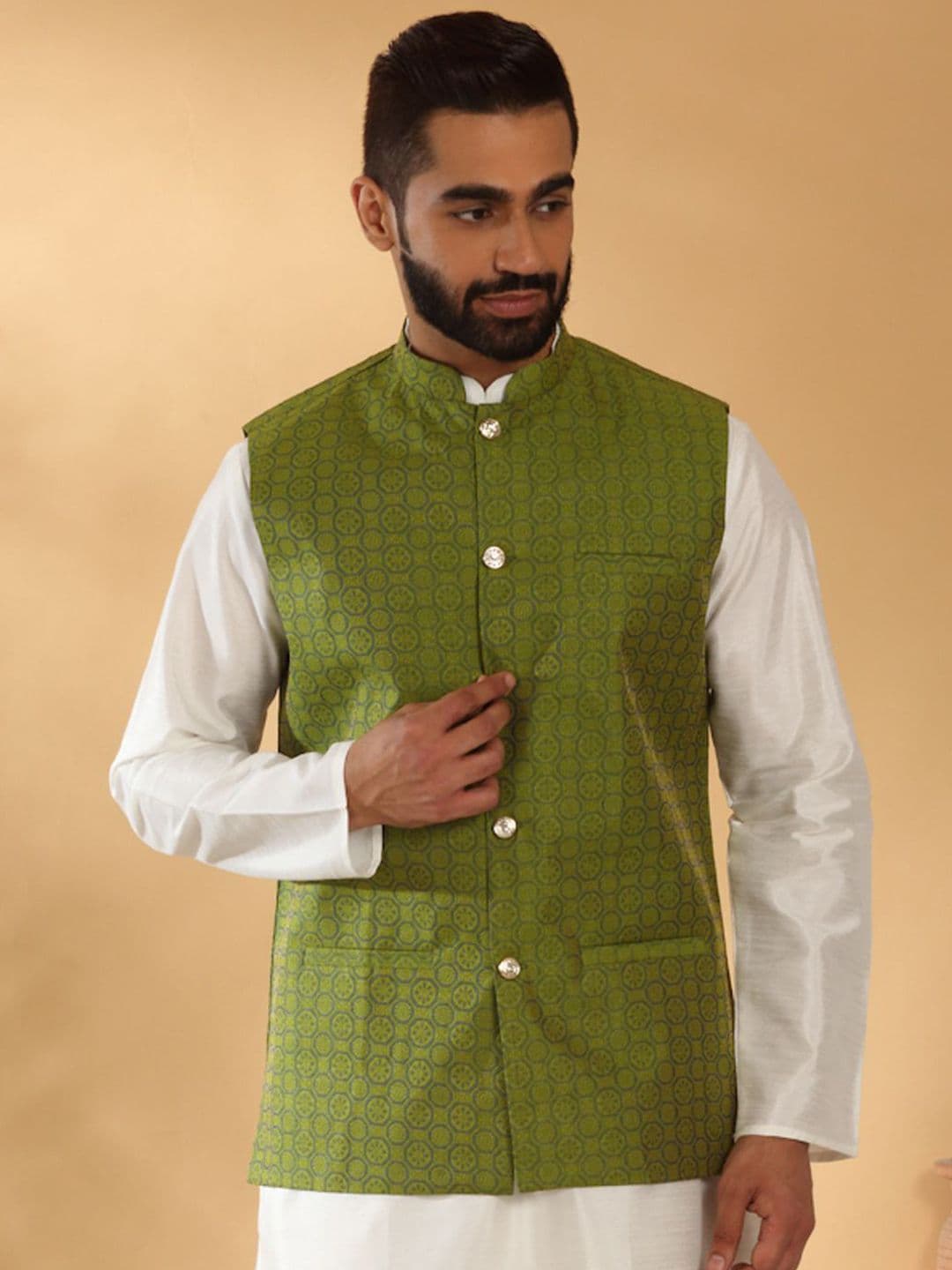 KRAFT INDIA Printed Mandarin Collar Nehru Jacket - view 1