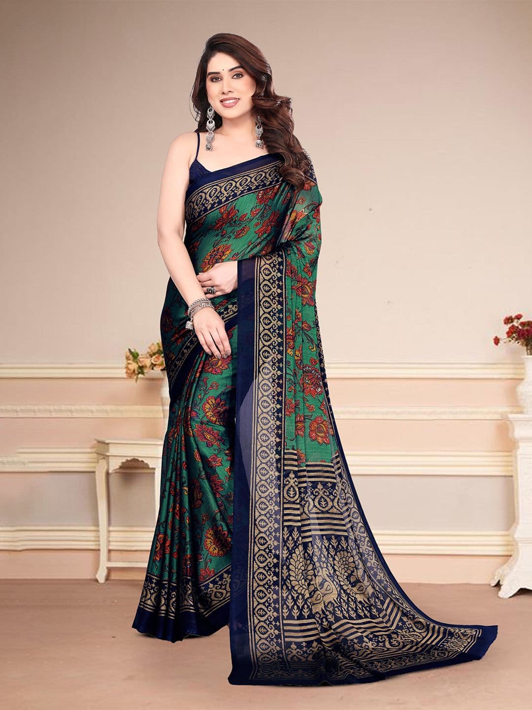 MAGNEITTA Floral Print Pure Chiffon Designer Saree - view 1