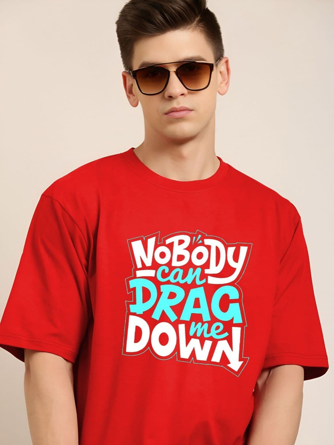 TQH Typography Printed Round Neck Oversized T-shirt - view 1